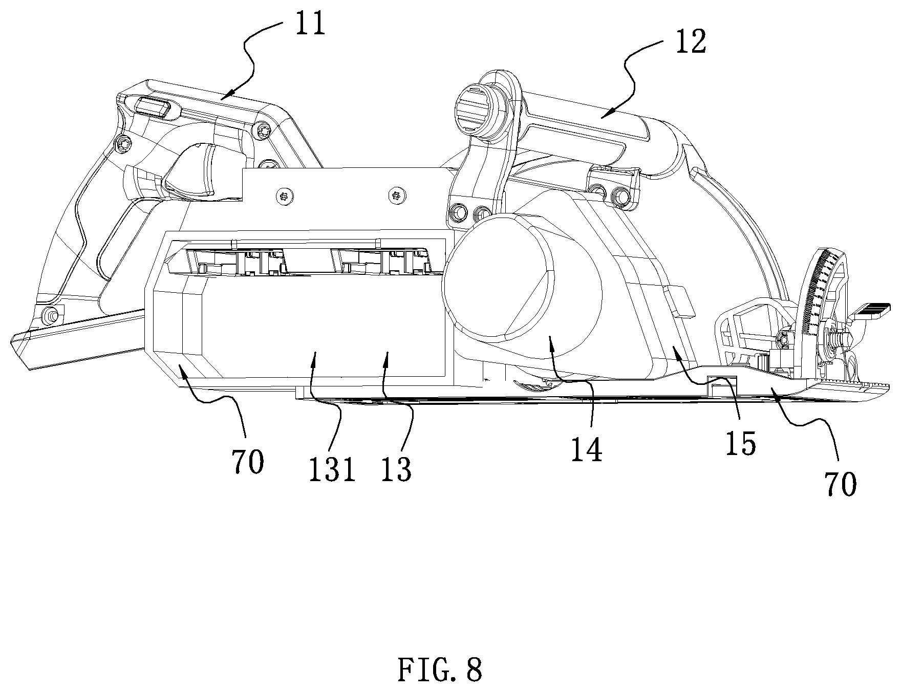 Patent US12311454 Figure 8 – Electric circular saw