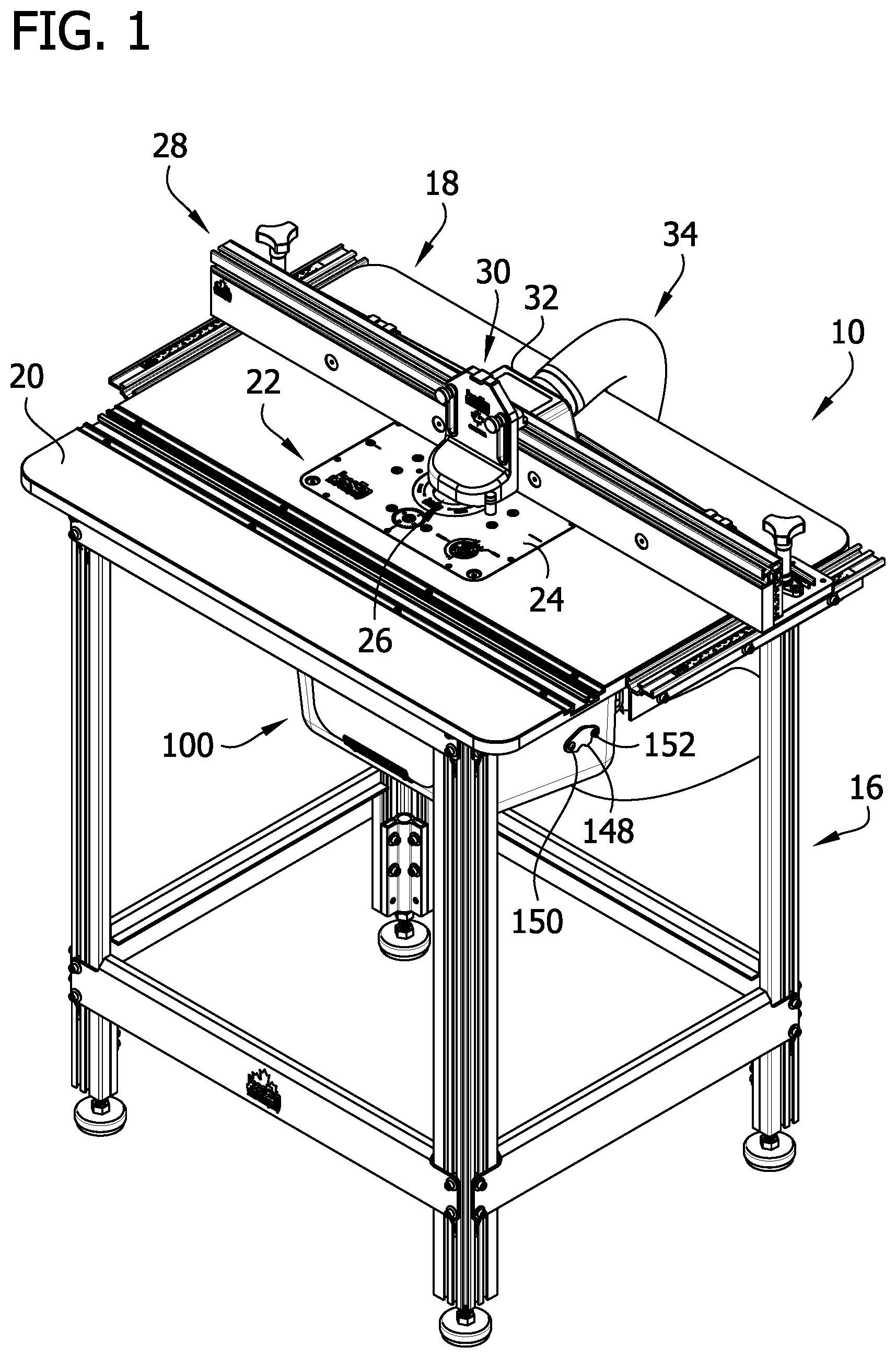 Patent US12311484 Figure 1 – Router and debris receptacle