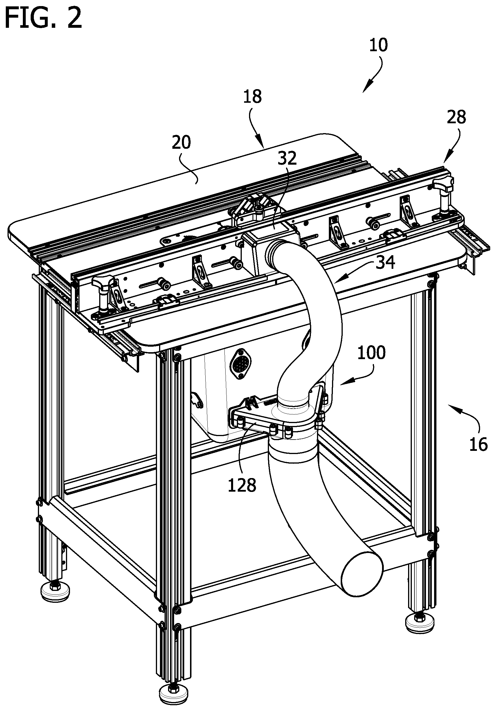 Patent US12311484 Figure 2 – Router and debris receptacle