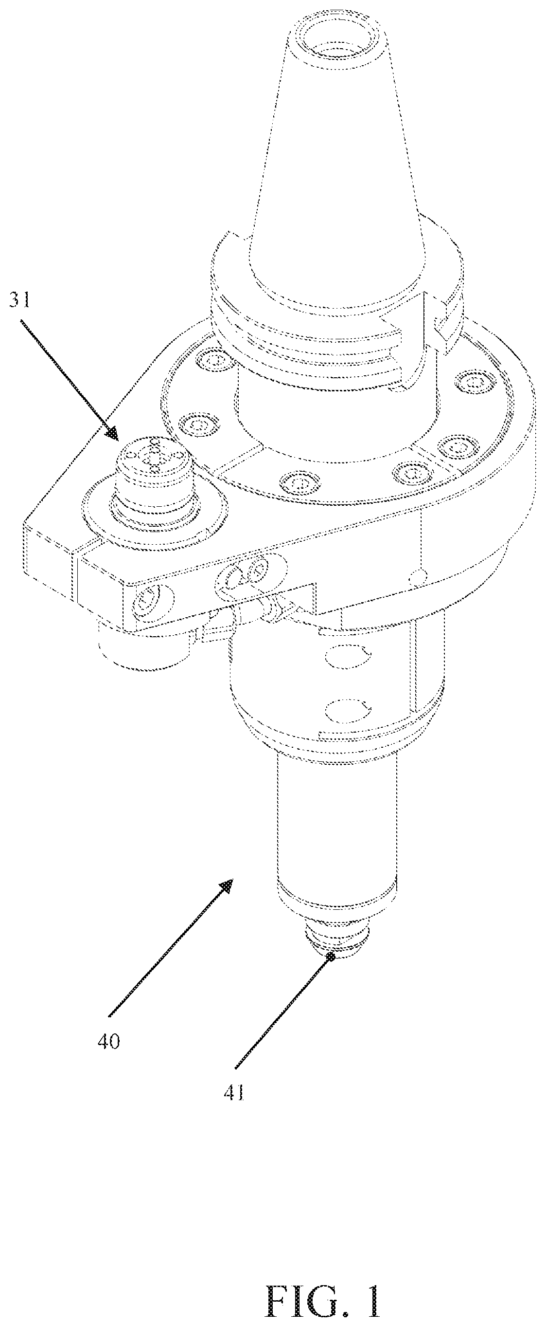 Patent US12311488 Figure 1 – Device for the automatic connection of a high speed spindle to a numerically controlled machine