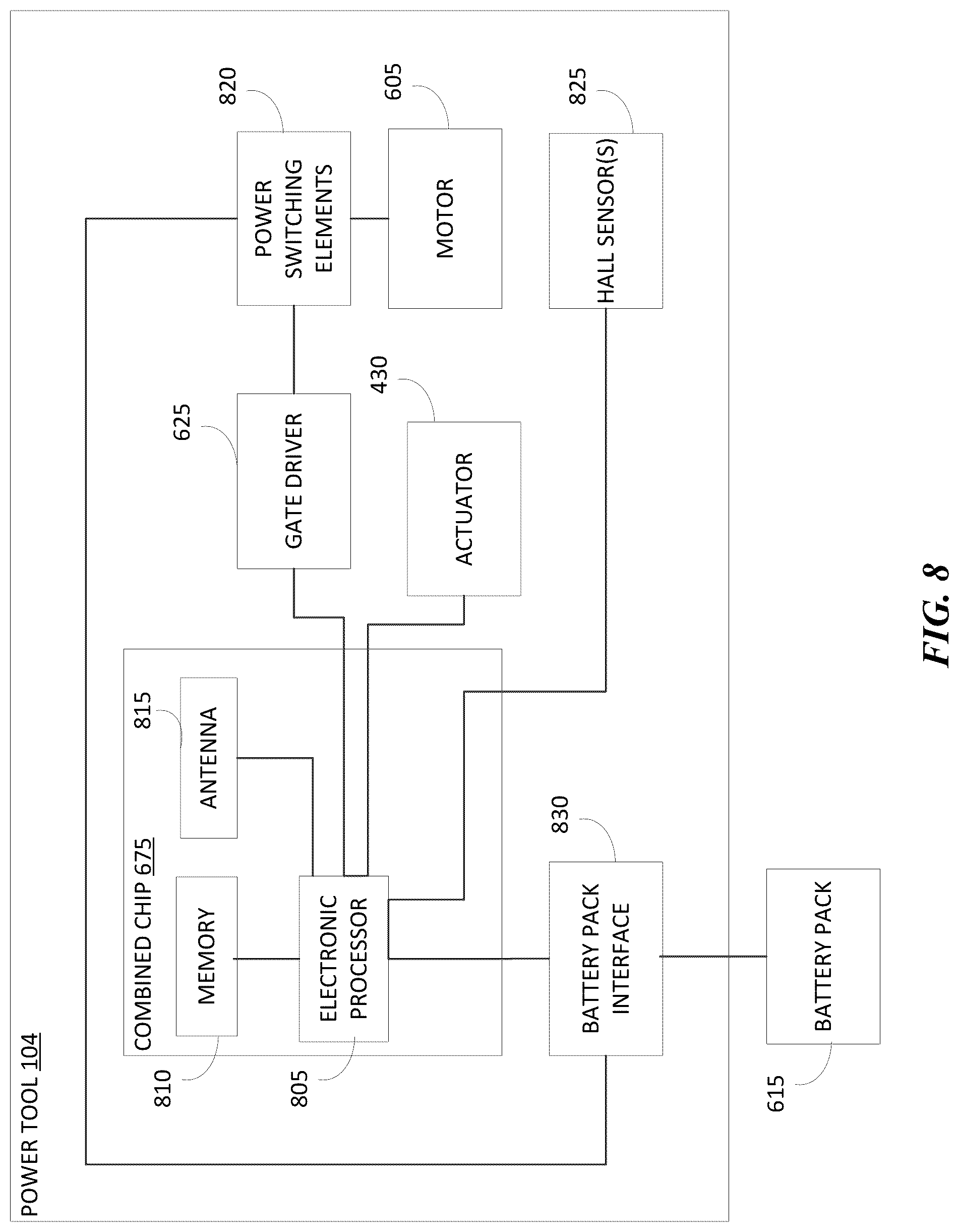 Patent US12311522 Figure 7 – Power tool with combined chip for wireless communications and power tool control