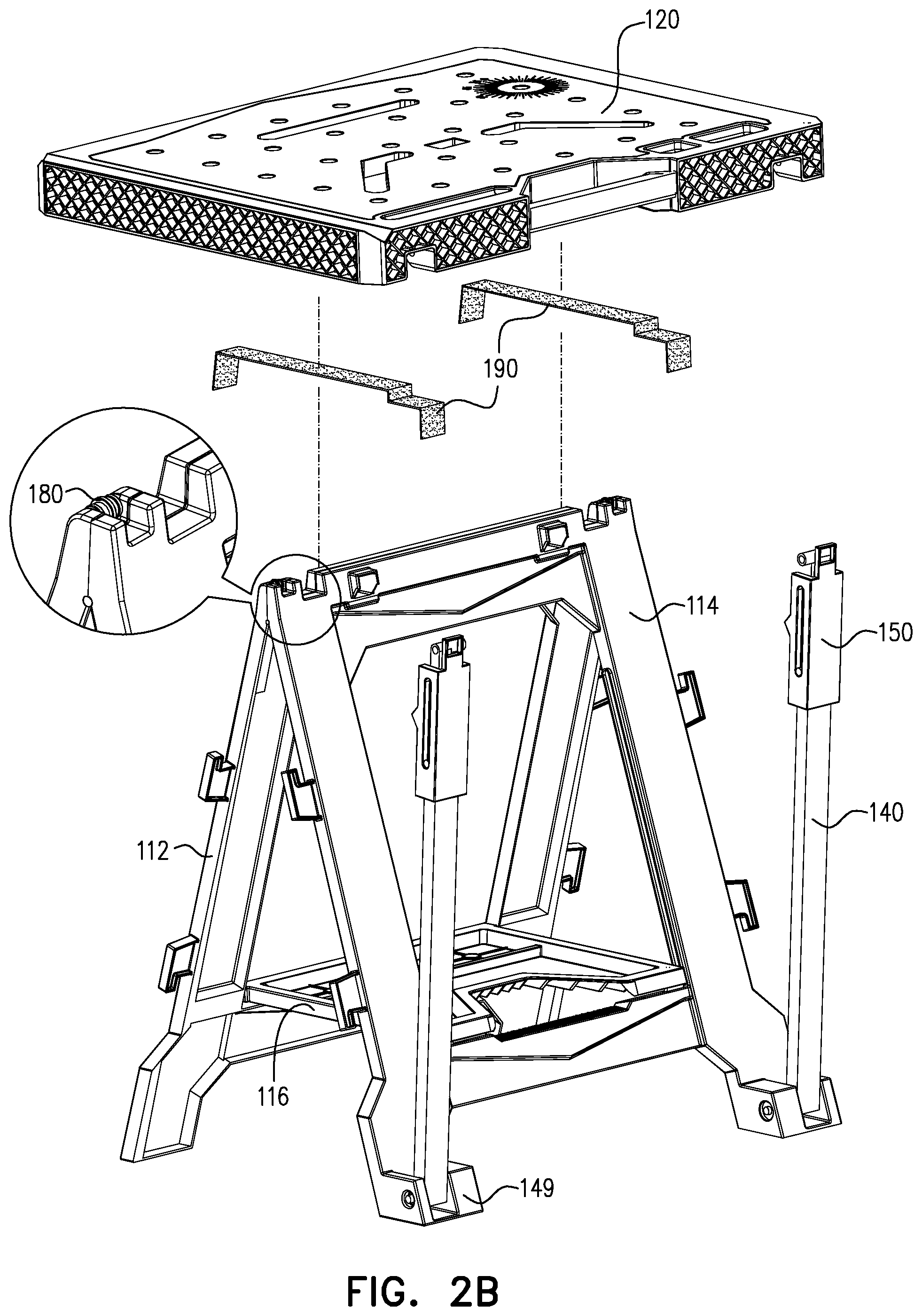 Patent US12311524 Figure 5 – Convertible sawhorse and worktable