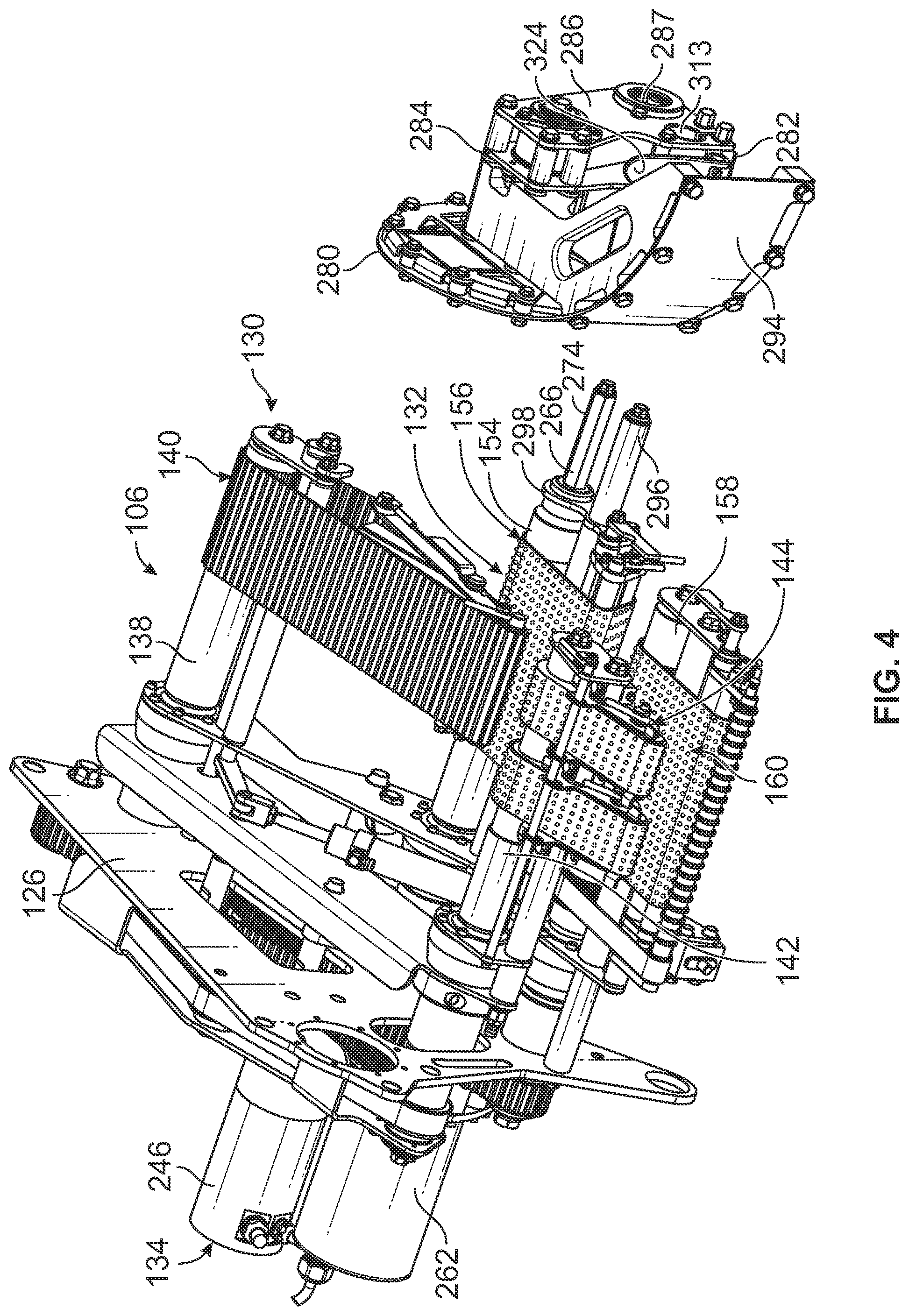 Patent US12311567 Figure 4 – Releasable side strapping assembly for a food product slicing apparatus