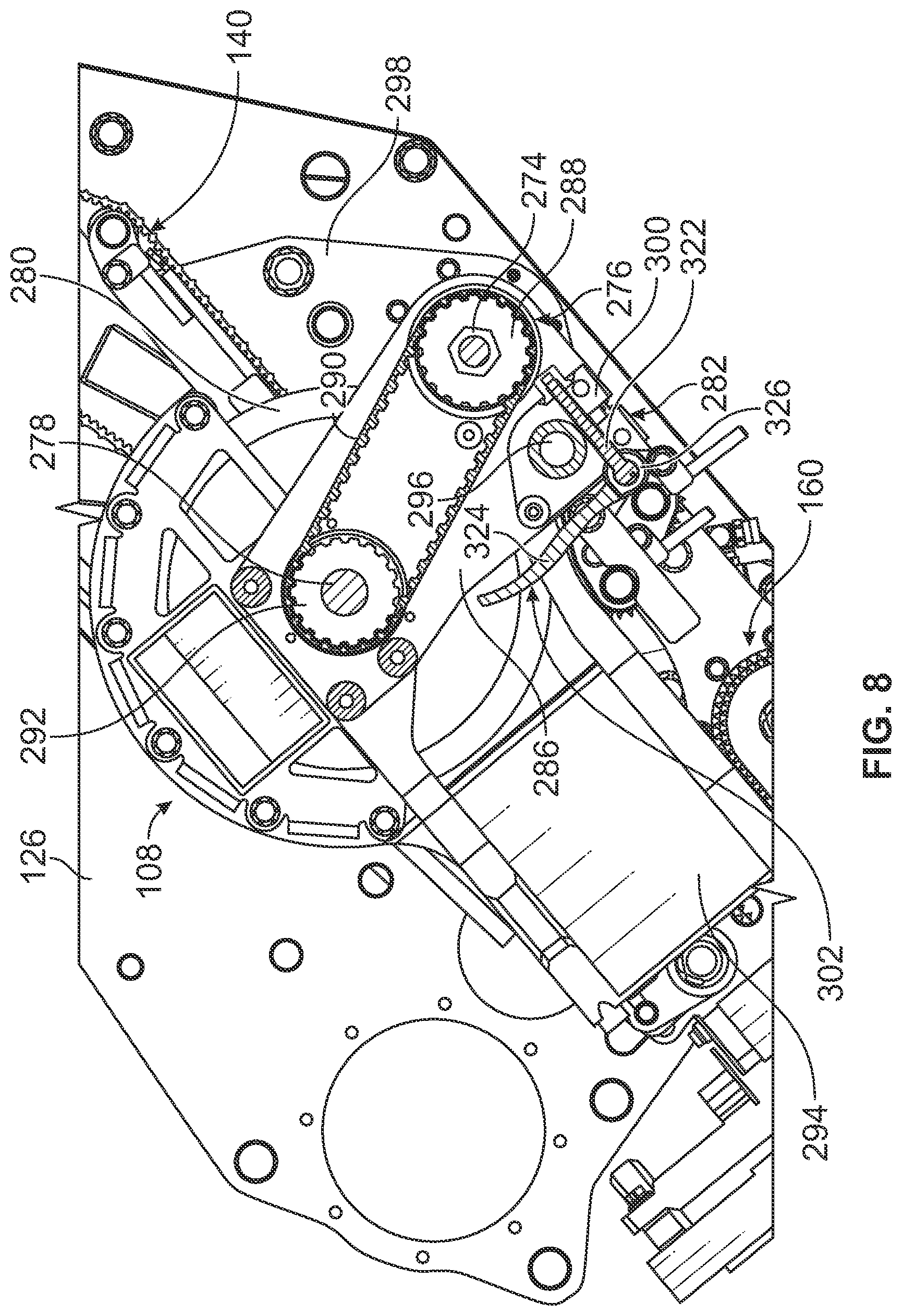 Patent US12311567 Figure 8 – Releasable side strapping assembly for a food product slicing apparatus