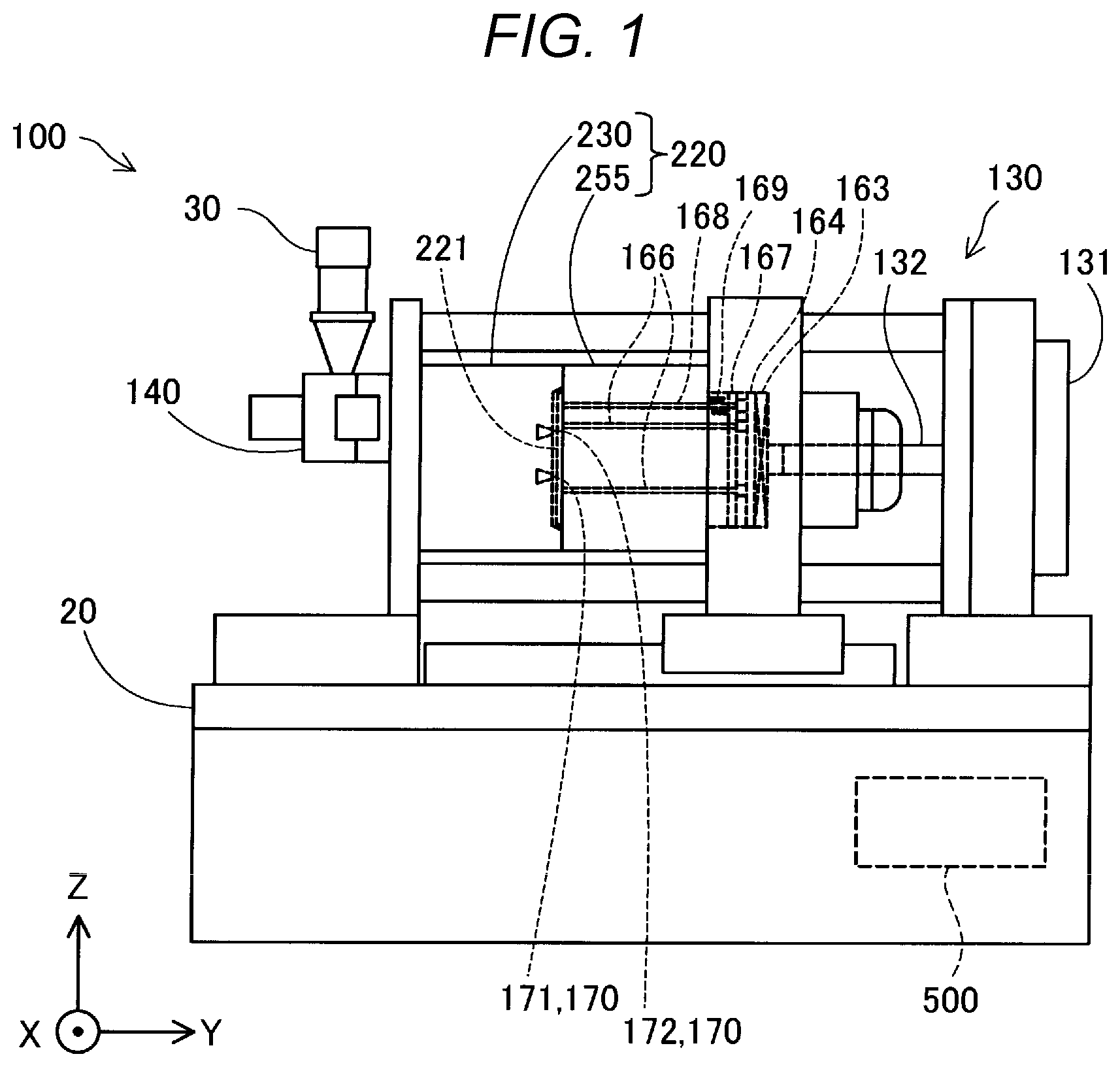 Patent US12311587 Figure 1 – Injection molding device and molding tool
