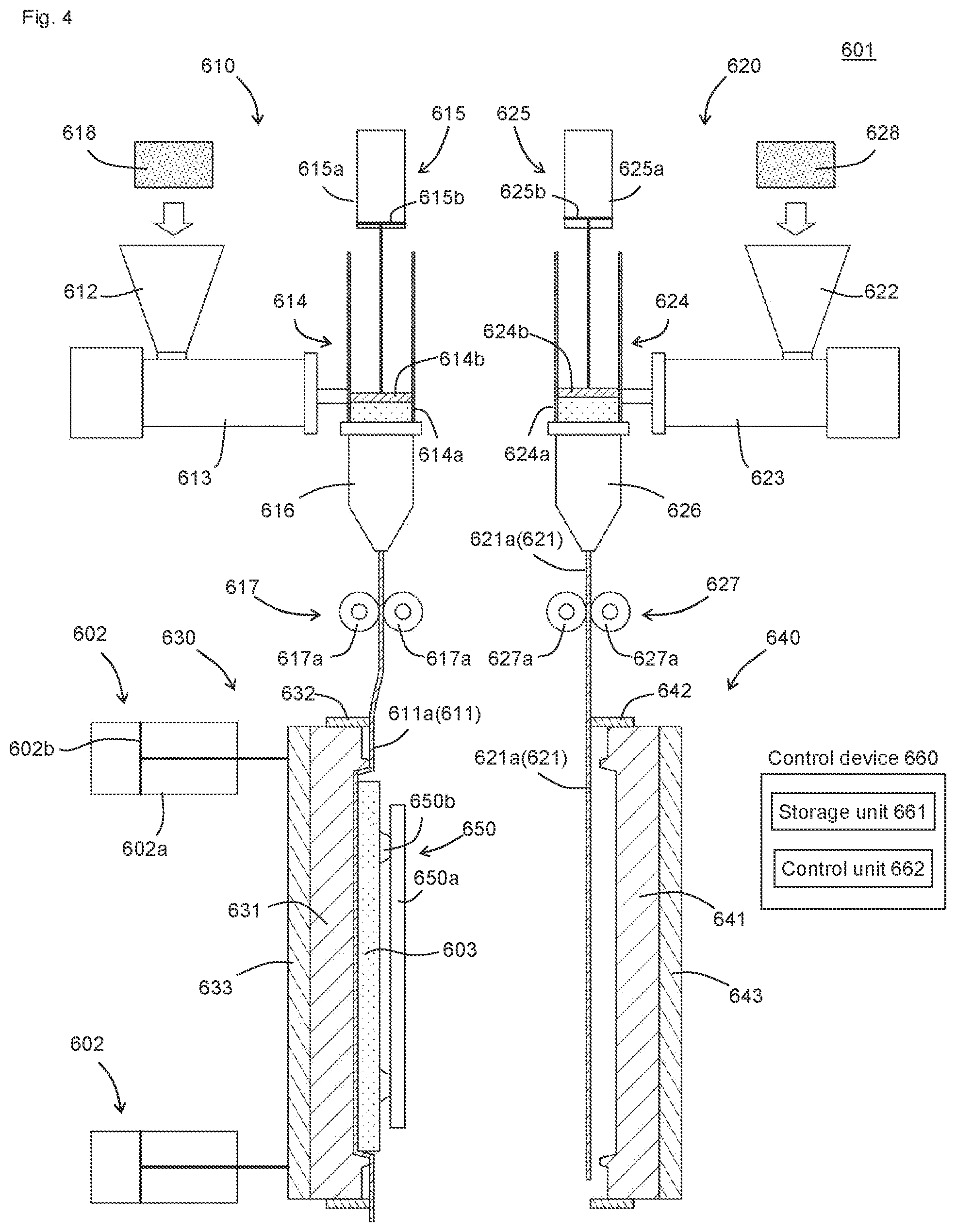 Patent US12311592 Figure 4 – Molding system, support arm, resin molding device, method for supporting supported member, mold, and method for producing molded body