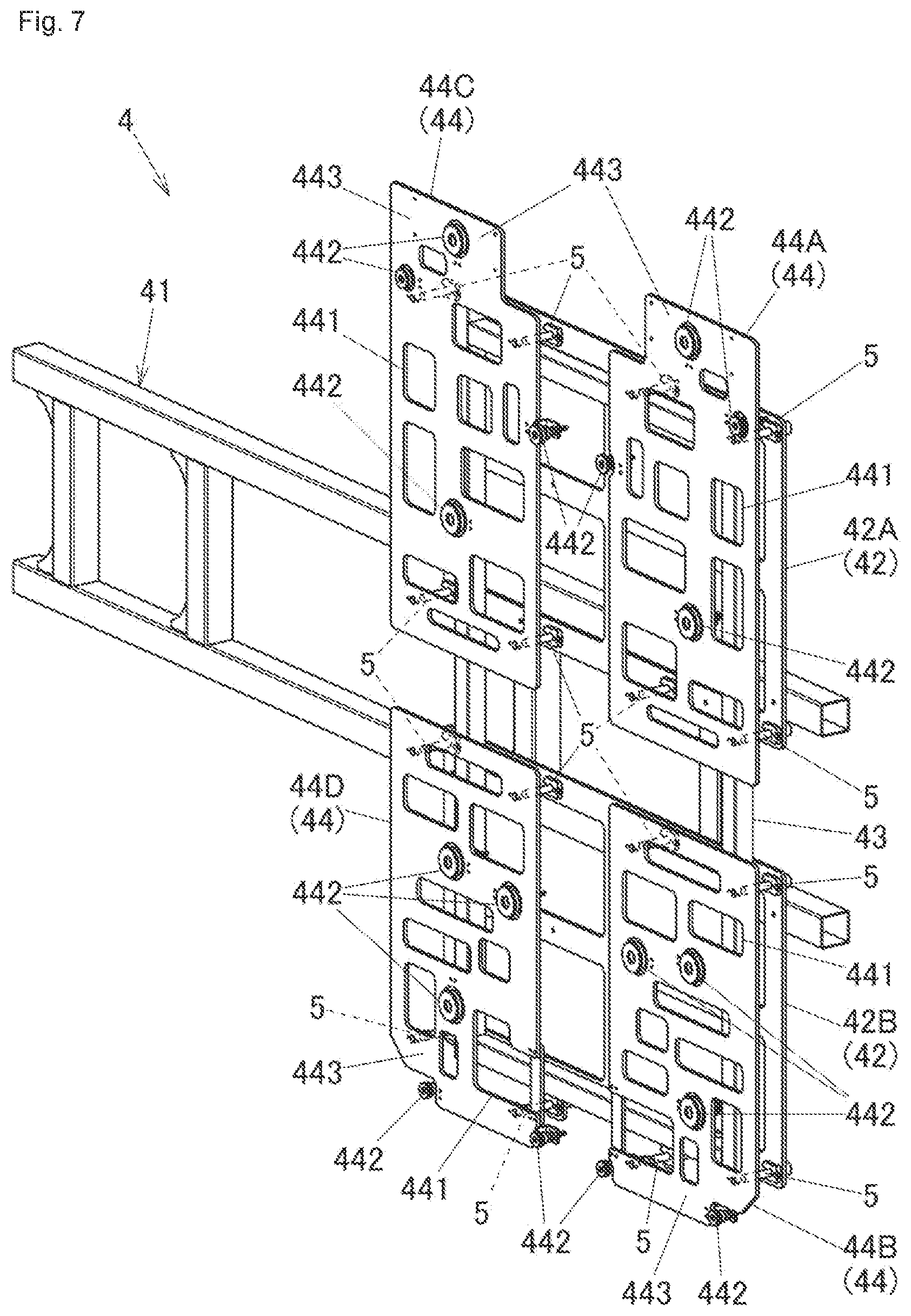 Patent US12311592 Figure 7 – Molding system, support arm, resin molding device, method for supporting supported member, mold, and method for producing molded body