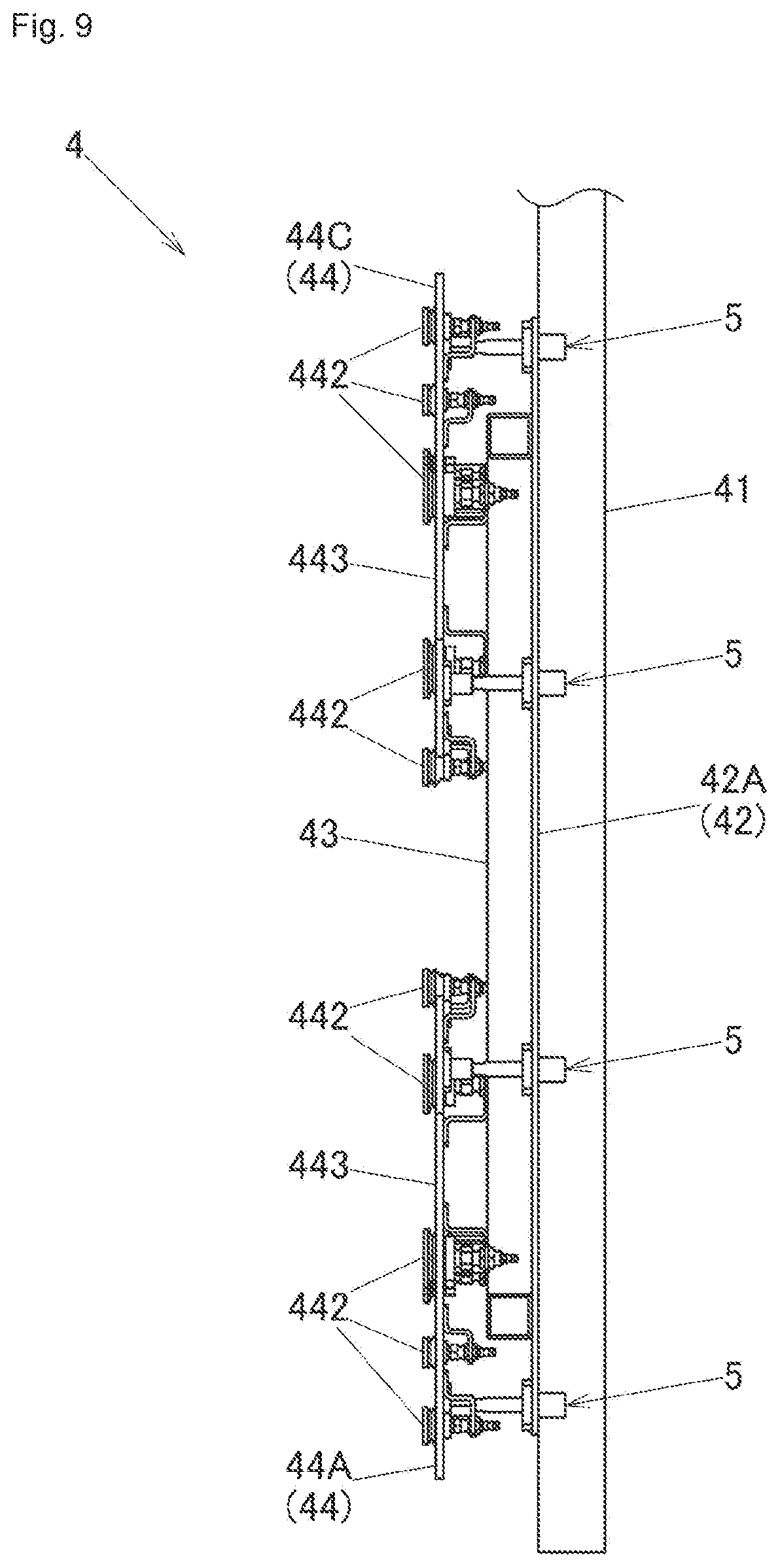 Patent US12311592 Figure 9 – Molding system, support arm, resin molding device, method for supporting supported member, mold, and method for producing molded body