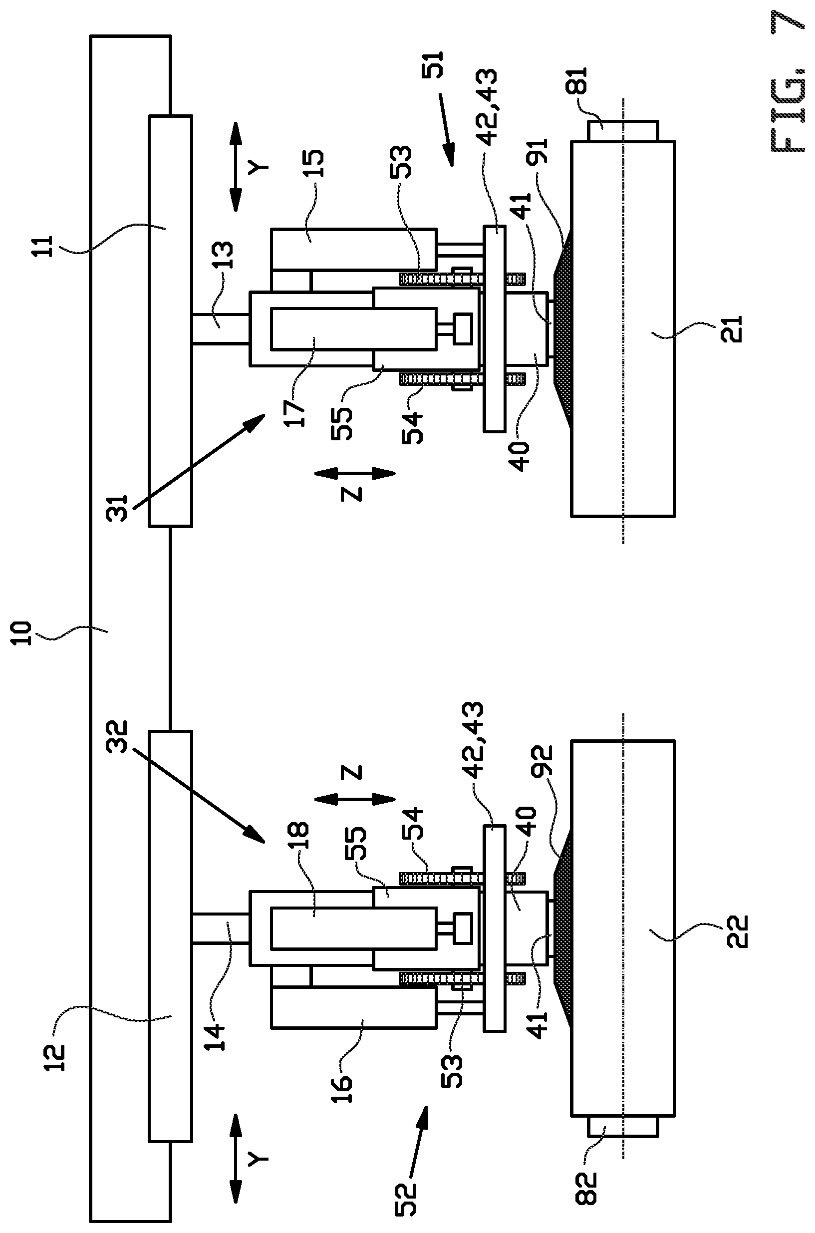Patent US12311625 Figure 7 – Dual tire component servicer and method for supplying dual tire components to a tire building drum