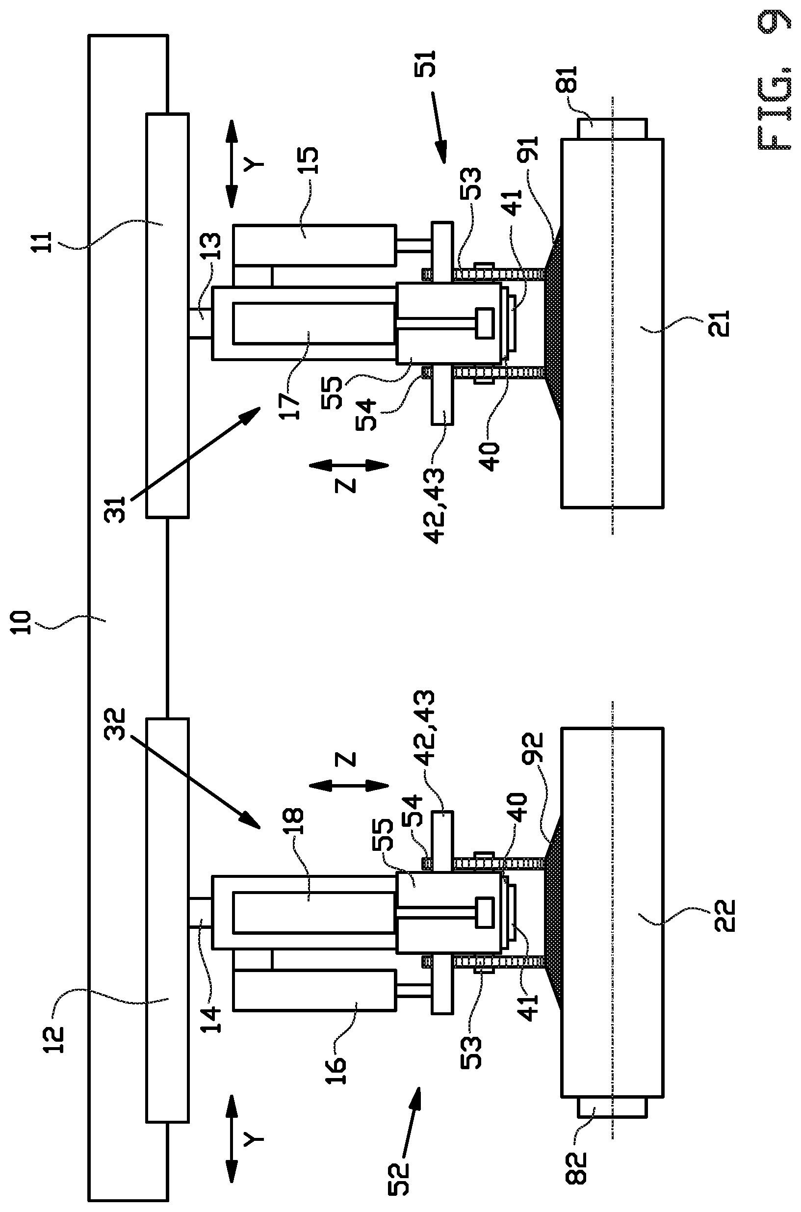 Patent US12311625 Figure 9 – Dual tire component servicer and method for supplying dual tire components to a tire building drum
