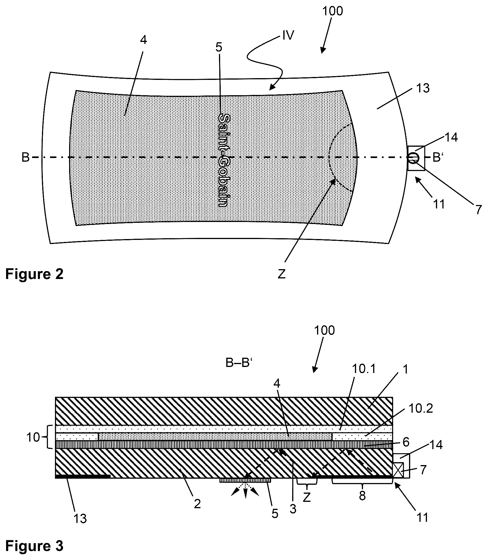 Patent US12311638 Figure 3 – Laminated pane with light source