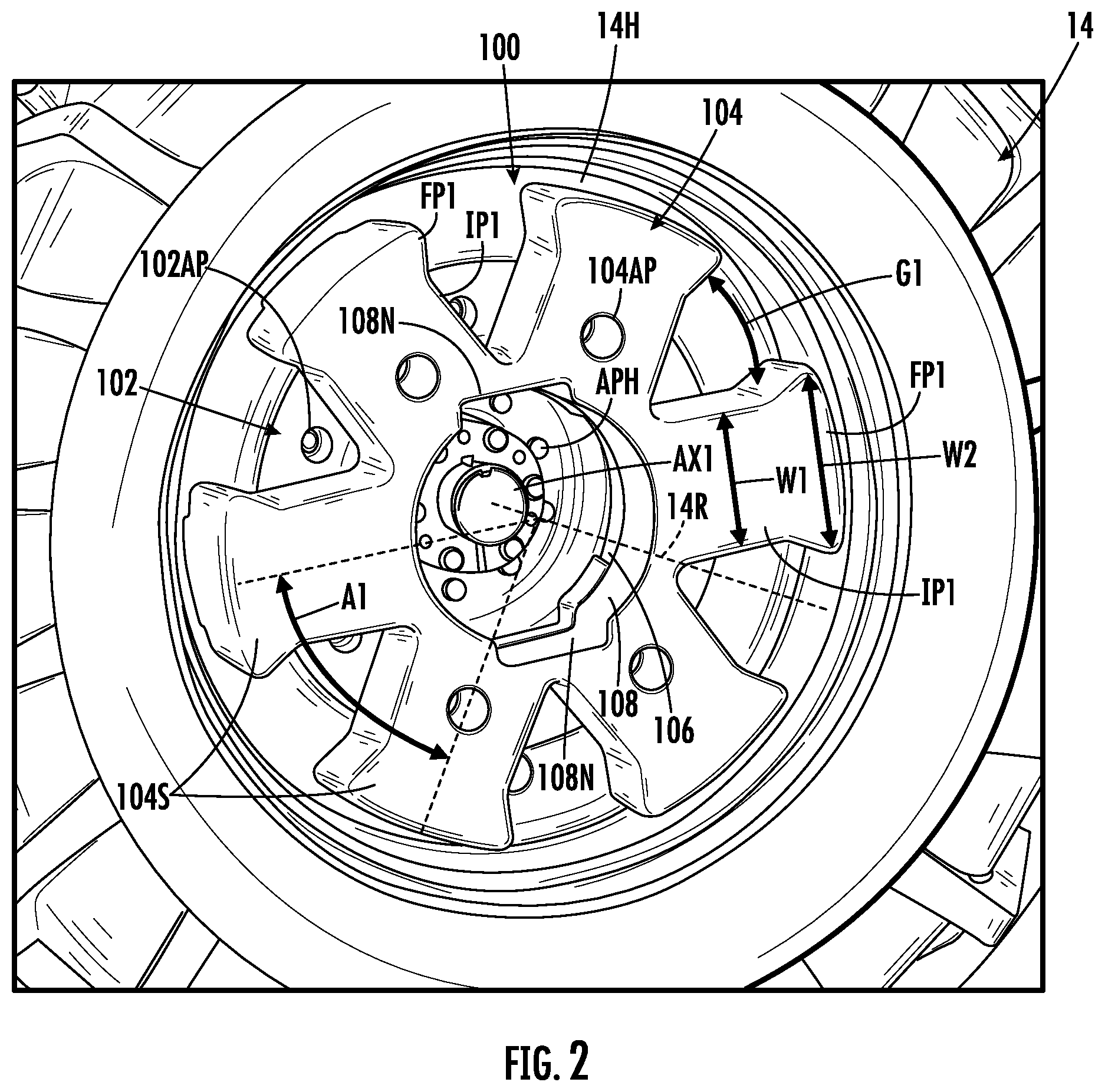 Patent US12311696 Figure 2 – Wheel weight system for an agricultural vehicle