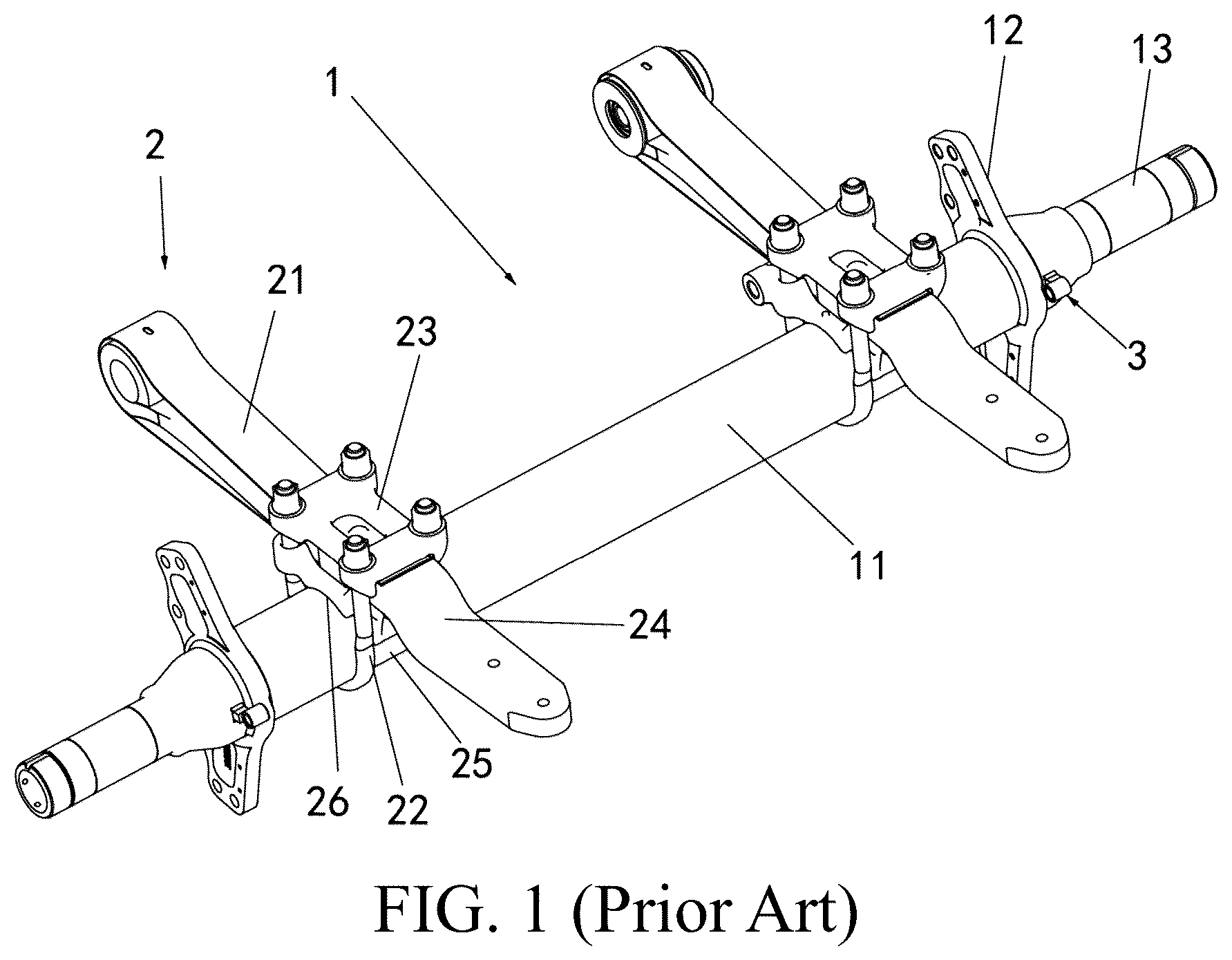 Patent US12311698 Figure 1 – Integrated axle assembly and structural assembly