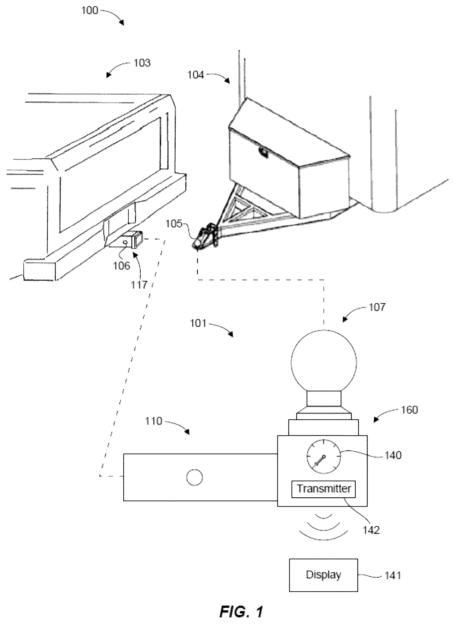 Patent US12311709 Figure 1 – Weight measuring hitch ball assembly for measuring weight of a trailer supported by a tow vehicle
