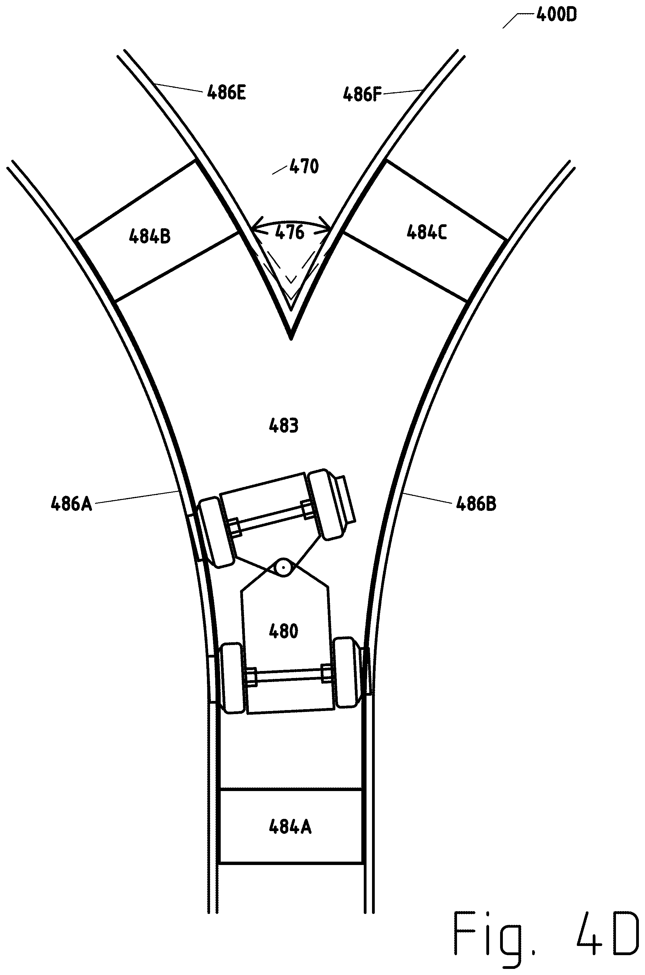 Patent US12311713 Figure 15 – Road to rail hybrid vehicles using a transition span and passive junctions