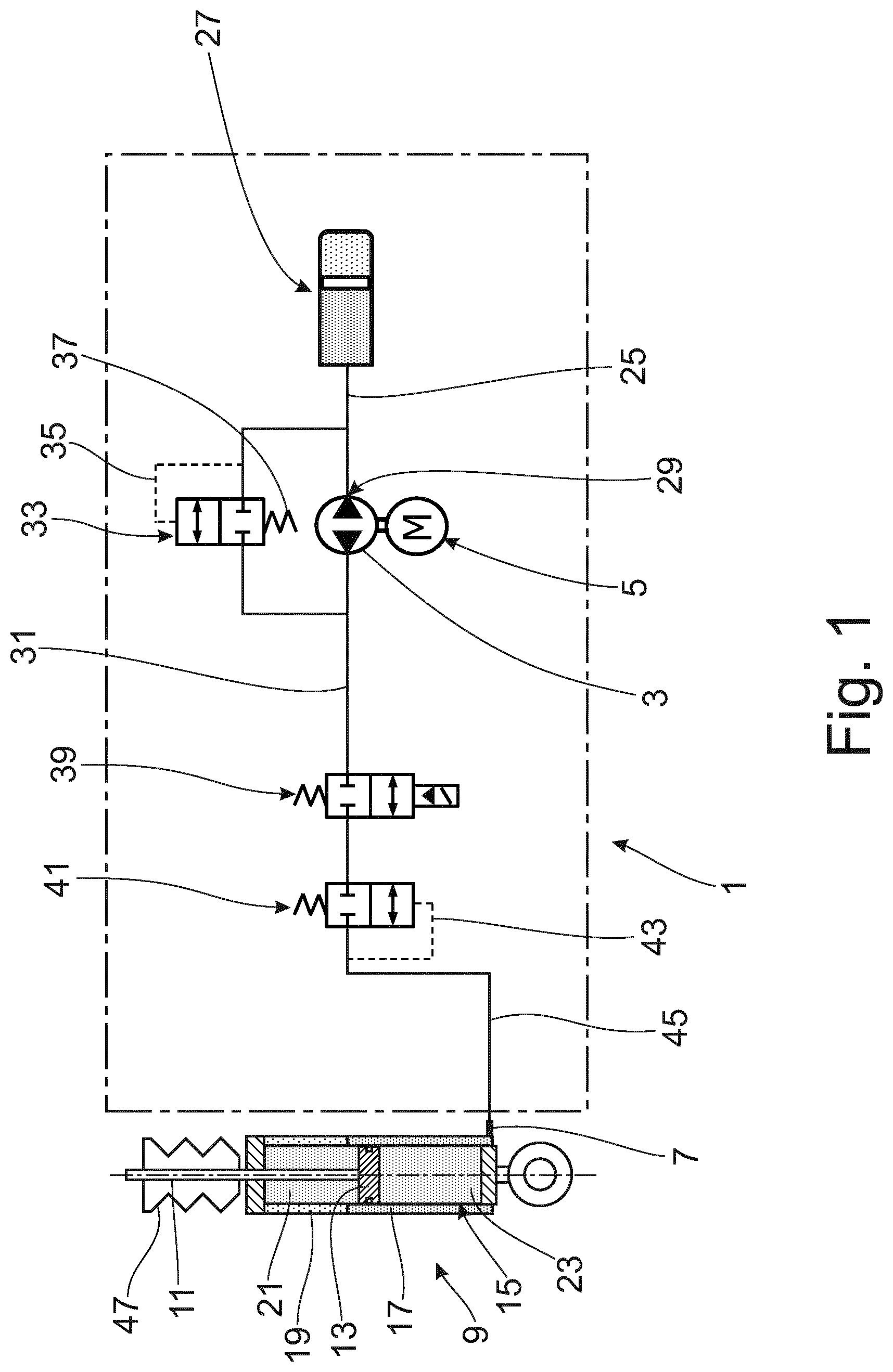Patent US12311719 Figure 1 – Hydraulic fluid supply system, in particular for a suspension system