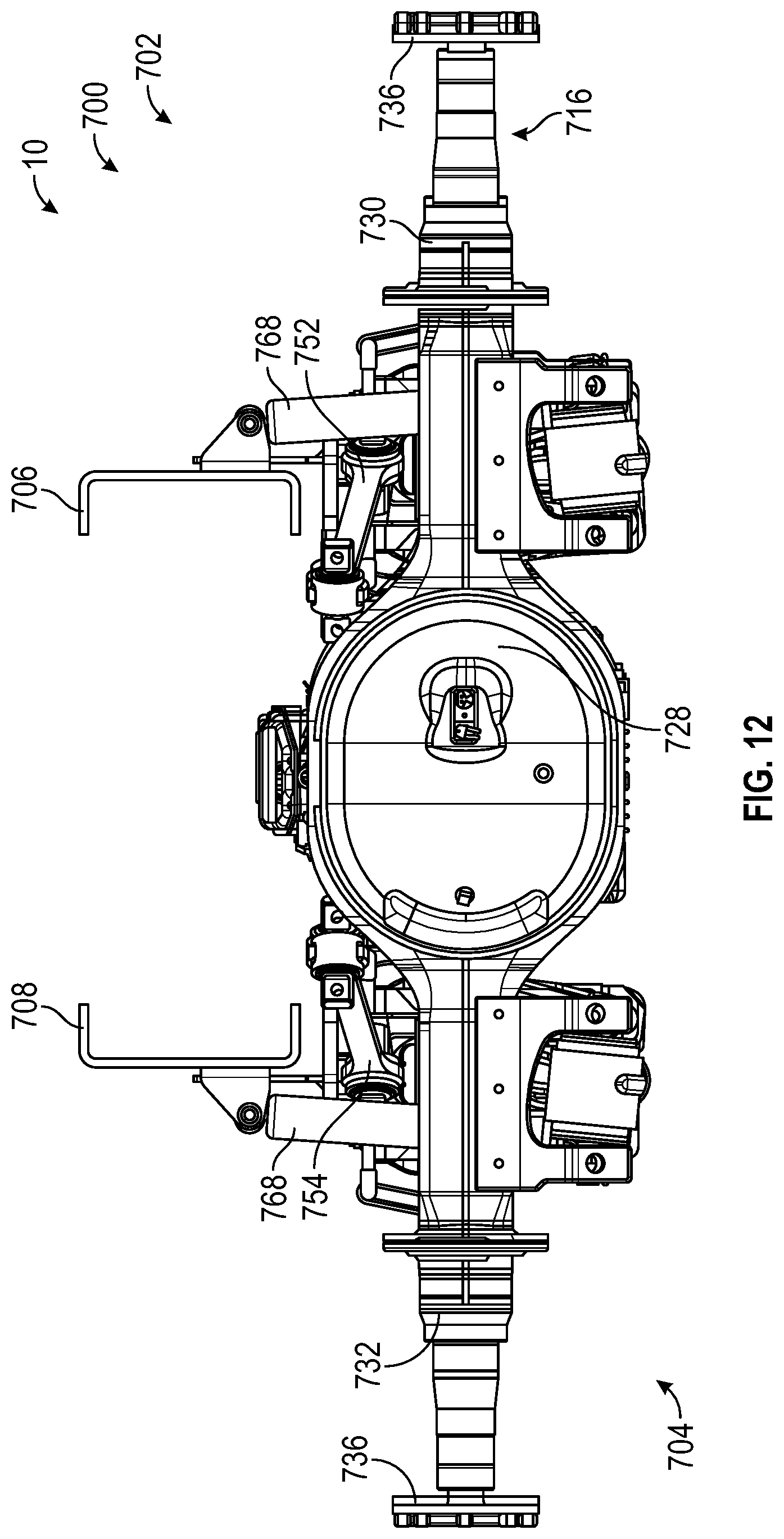 Patent US12311722 Figure 12 – Systems and methods for a suspension assembly on an electrified vehicle