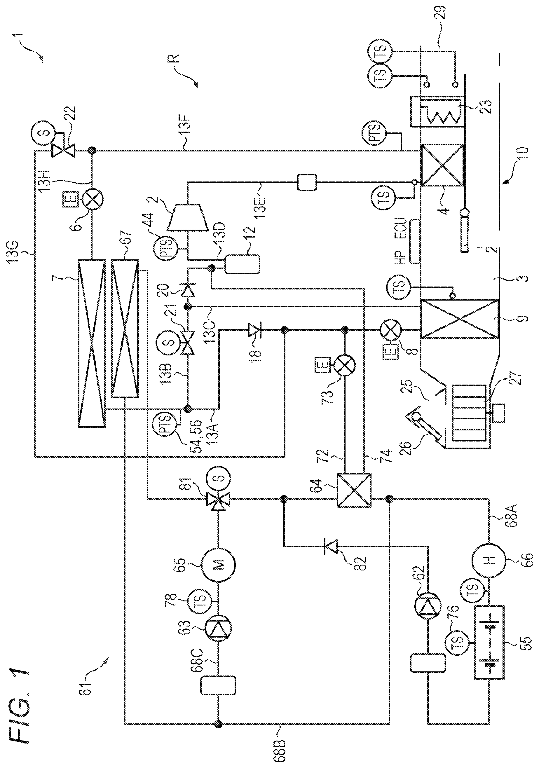 Patent US12311737 Figure 1 – Air conditioning device for vehicle