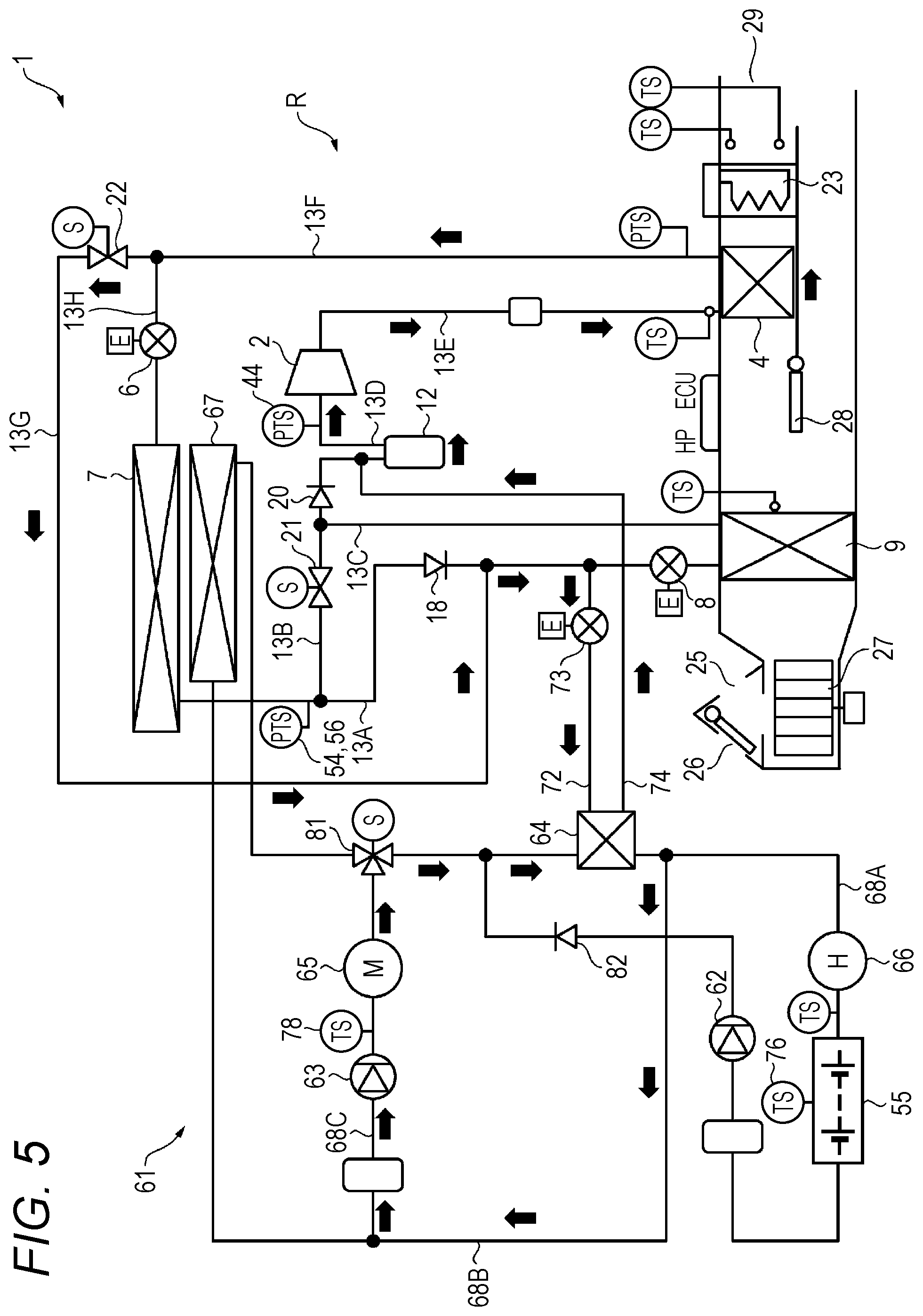 Patent US12311737 Figure 5 – Air conditioning device for vehicle