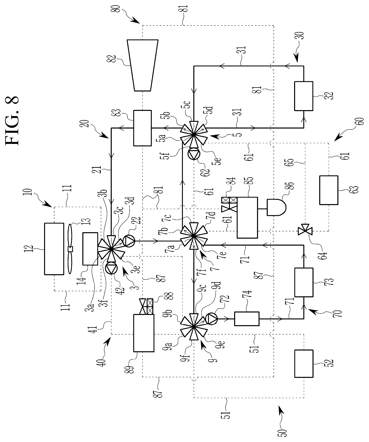 Patent US12311739 Figure 8 – Heat pump system for vehicle