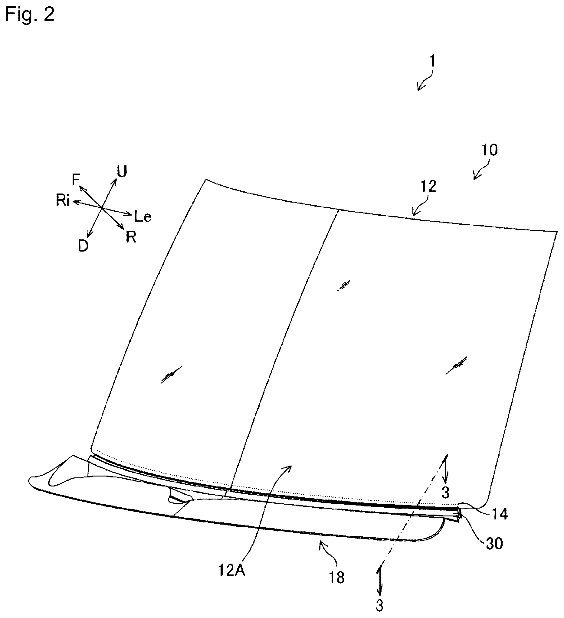 Patent US12311740 Figure 2 – Connective structure for cowl louver and windshield with molding
