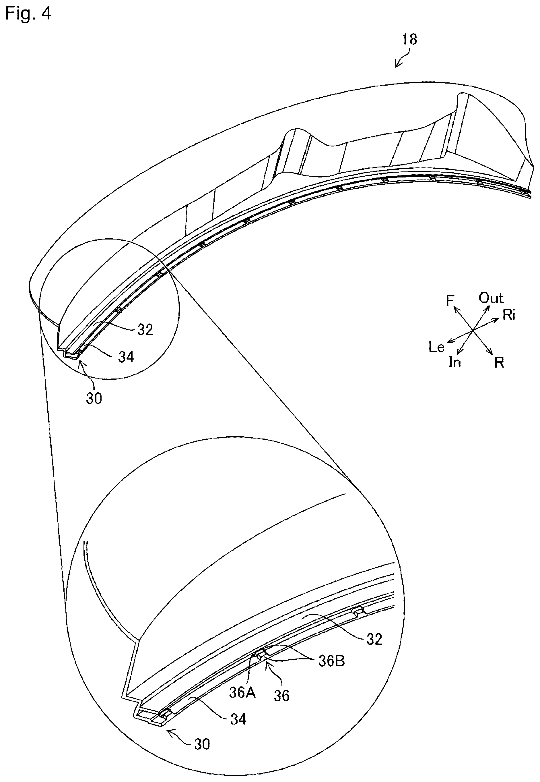 Patent US12311740 Figure 4 – Connective structure for cowl louver and windshield with molding