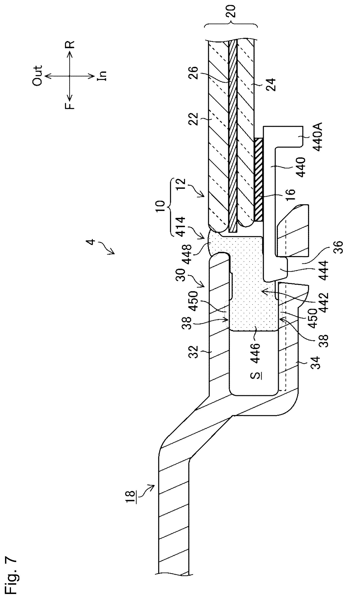 Patent US12311740 Figure 7 – Connective structure for cowl louver and windshield with molding