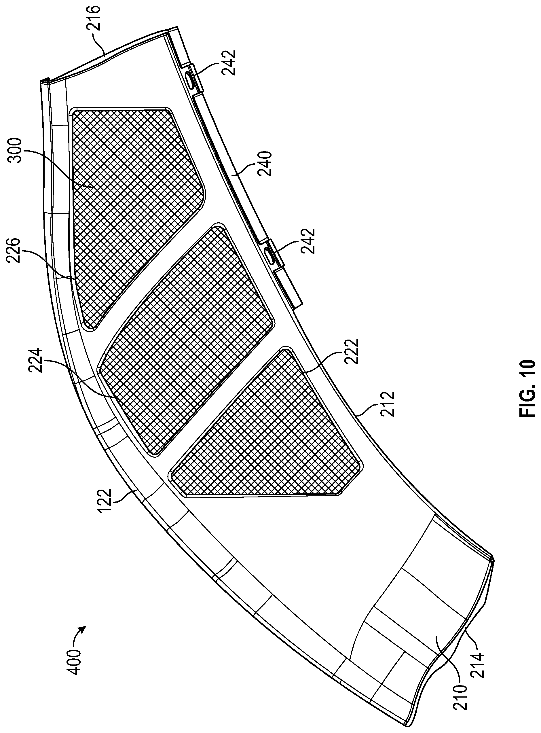 Patent US12311741 Figure 7 – Vehicle with debris shield