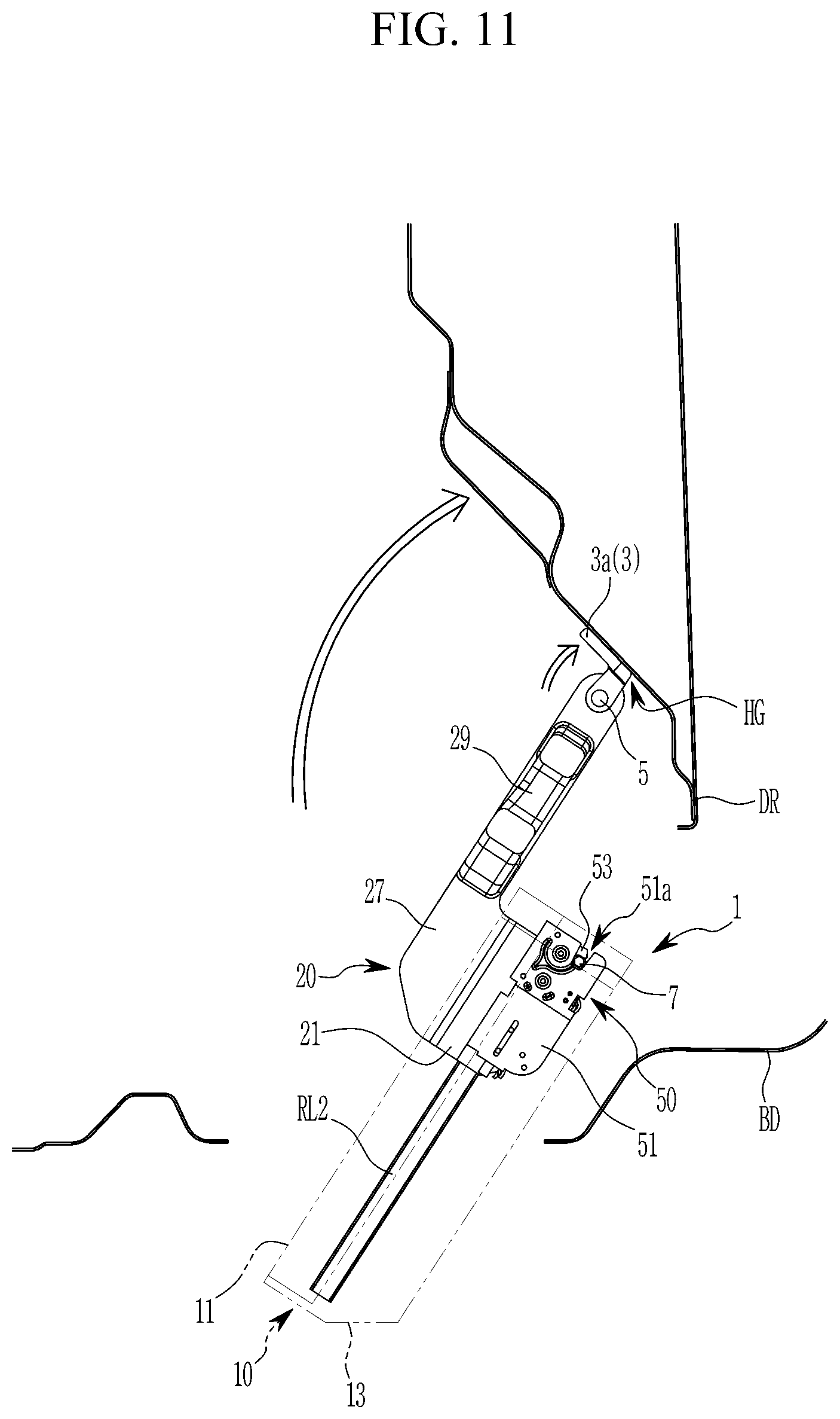 Patent US12311744 Figure 11 – Door hinge device for vehicle