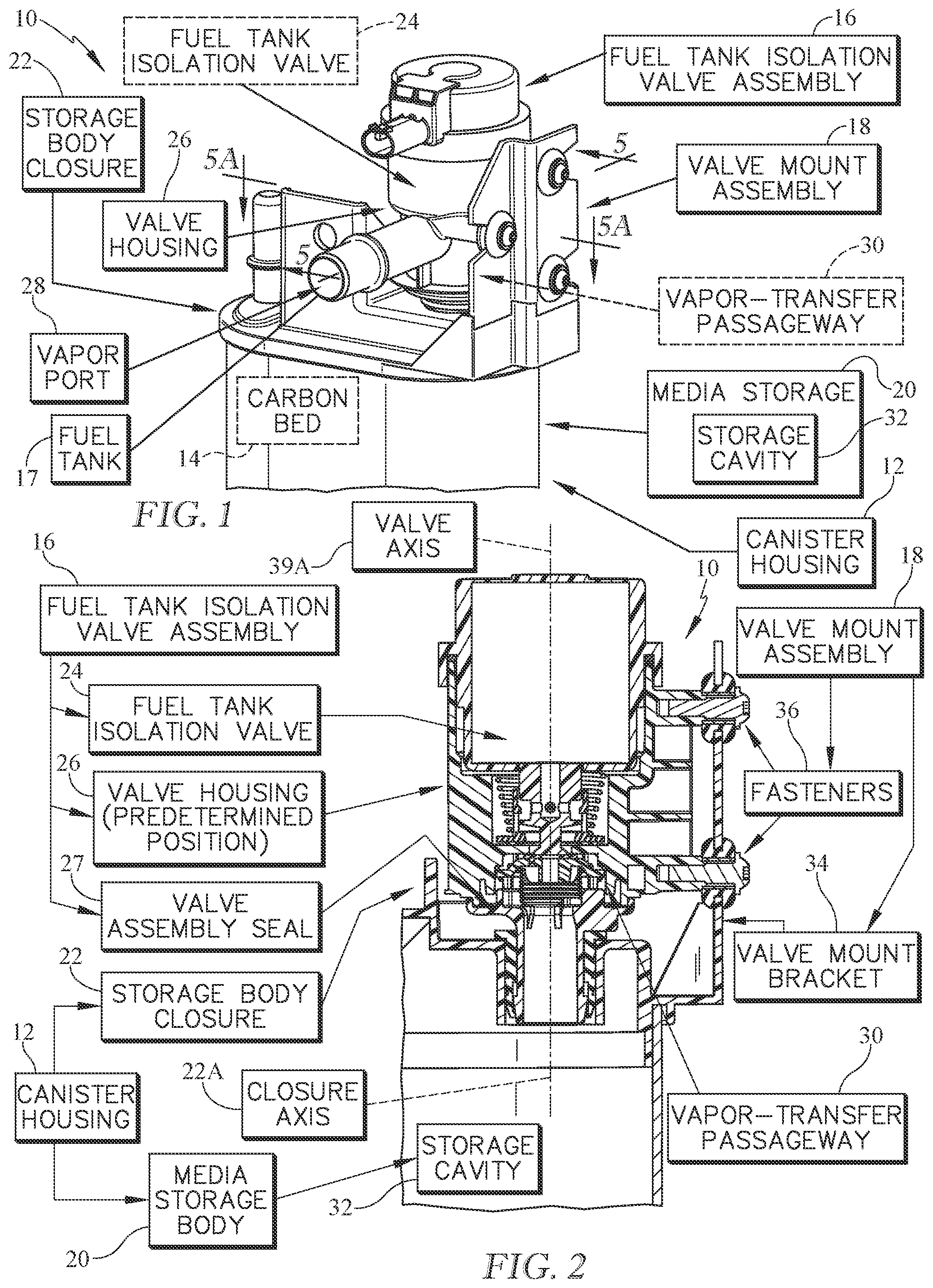 Patent US12311753 Figure 1 – Carbon canister with direct connect fuel tank isolation valve