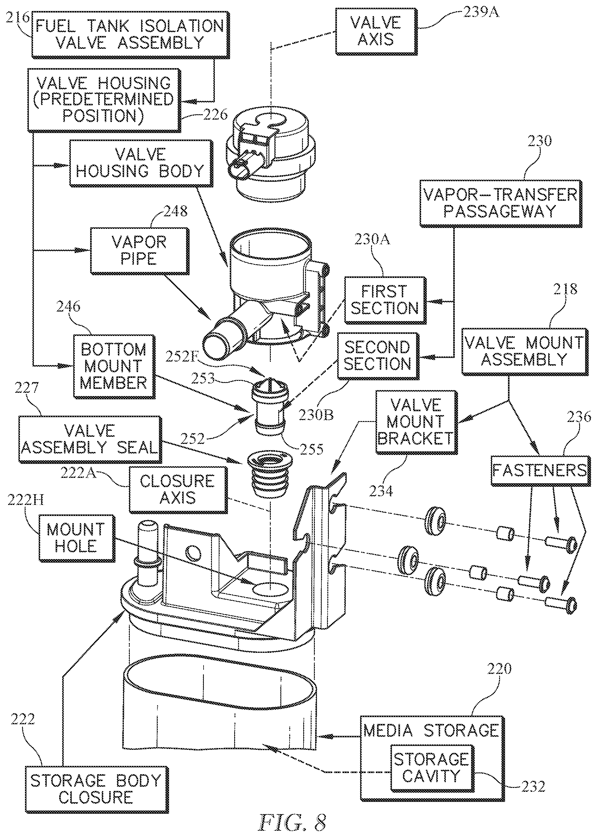 Patent US12311753 Figure 7 – Carbon canister with direct connect fuel tank isolation valve