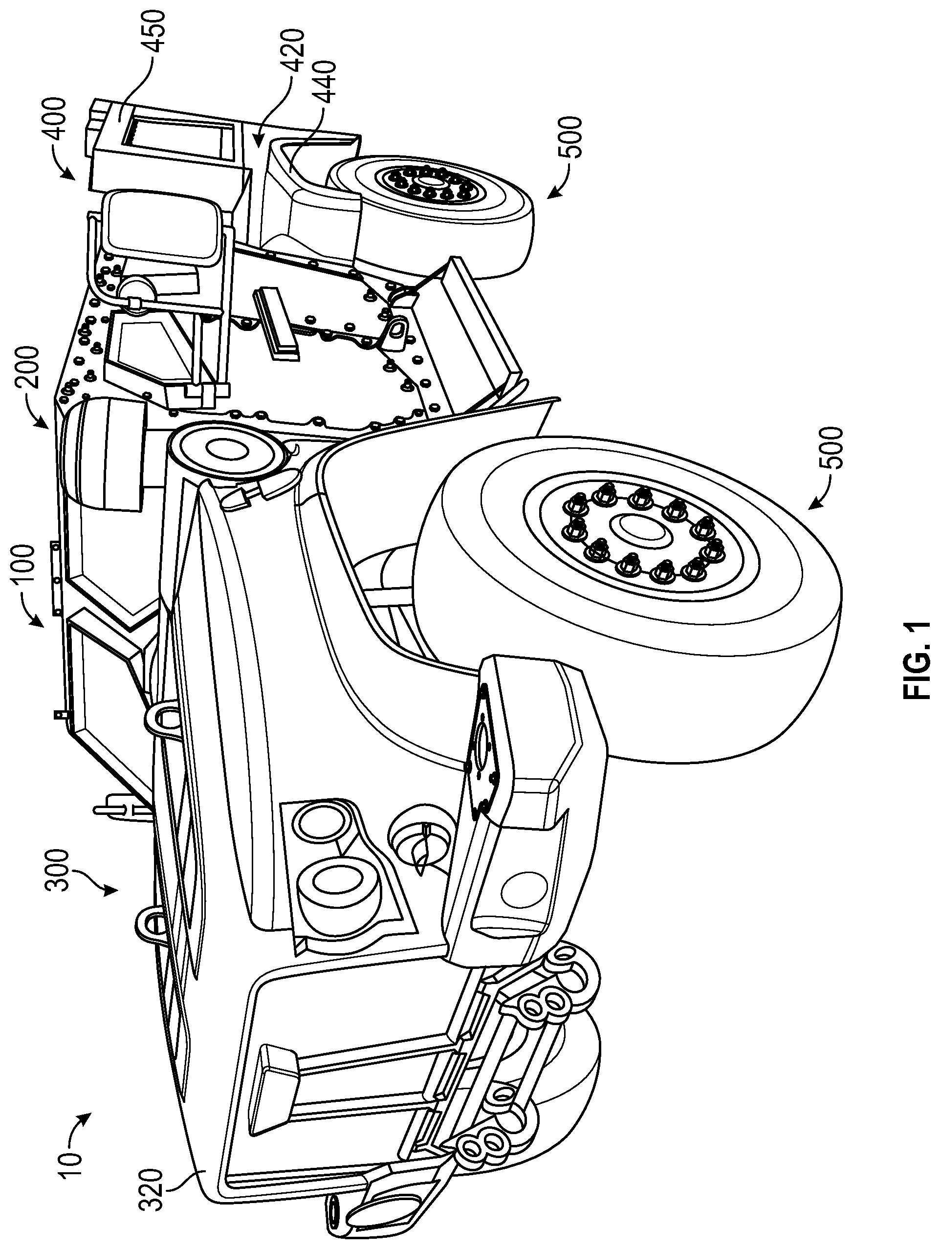 Patent US12311754 Figure 1 – Power export system for a military vehicle