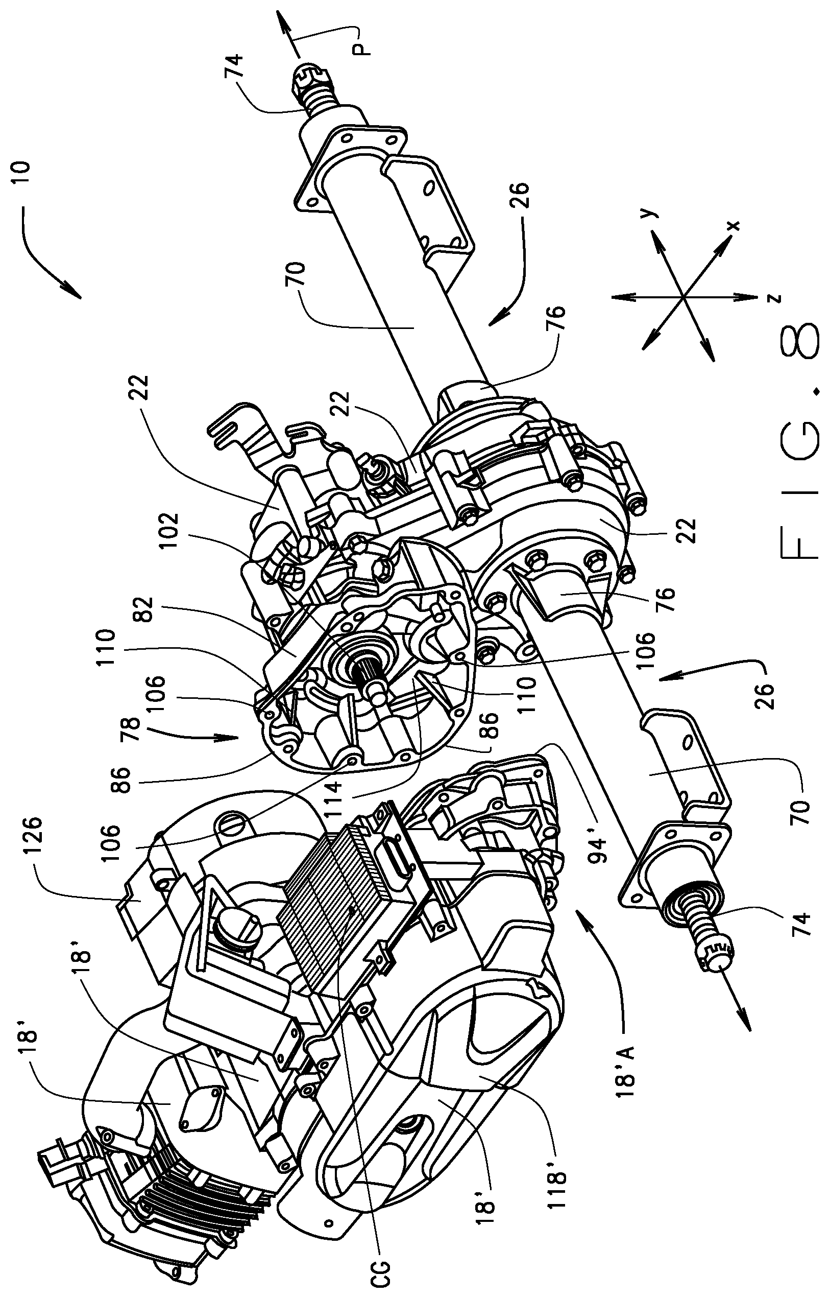 Patent US12311755 Figure 8 – Floating engine powertrain