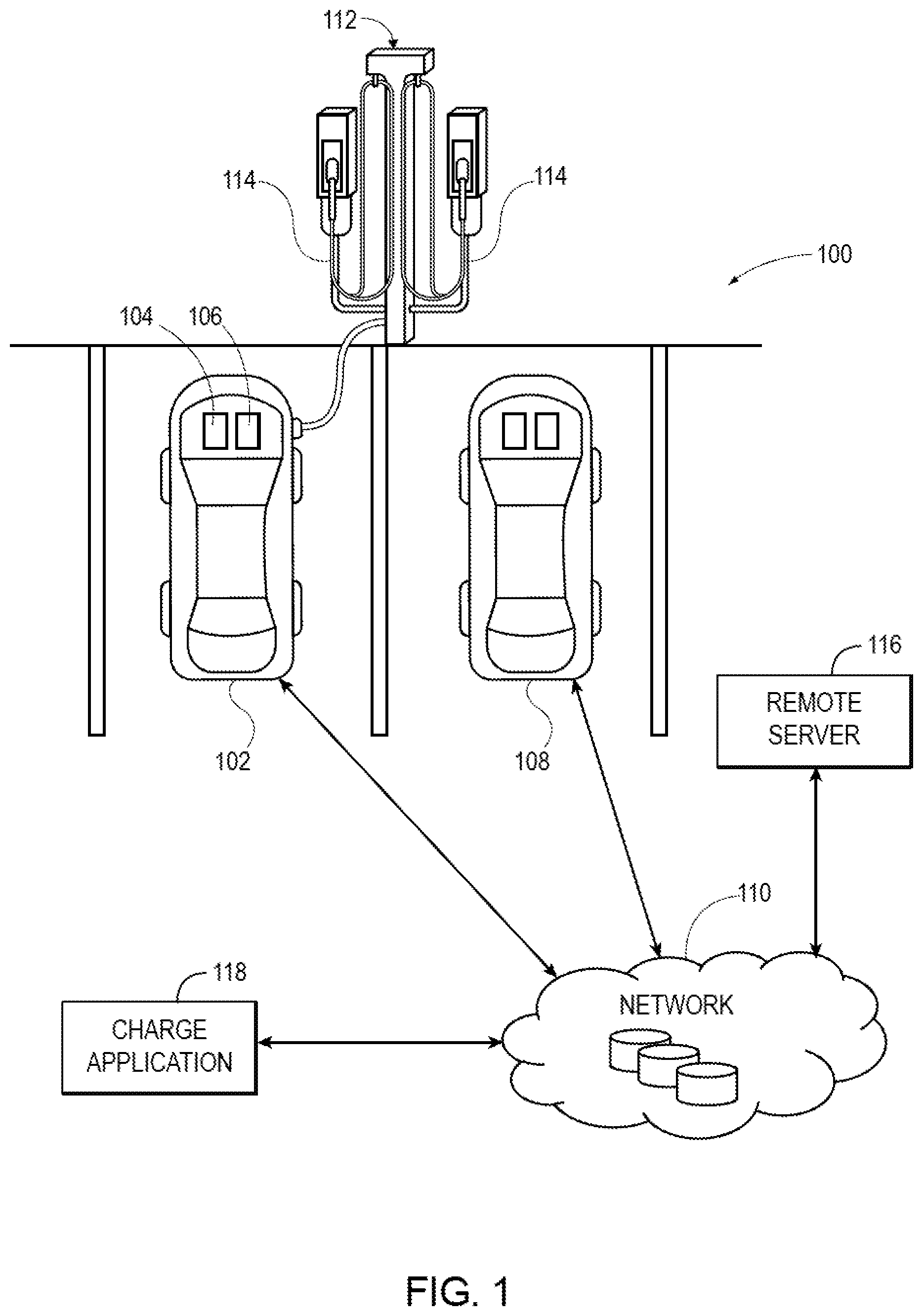 Patent US12311790 Figure 1 – Systems and methods for user negotiation at a multi-vehicle charging station