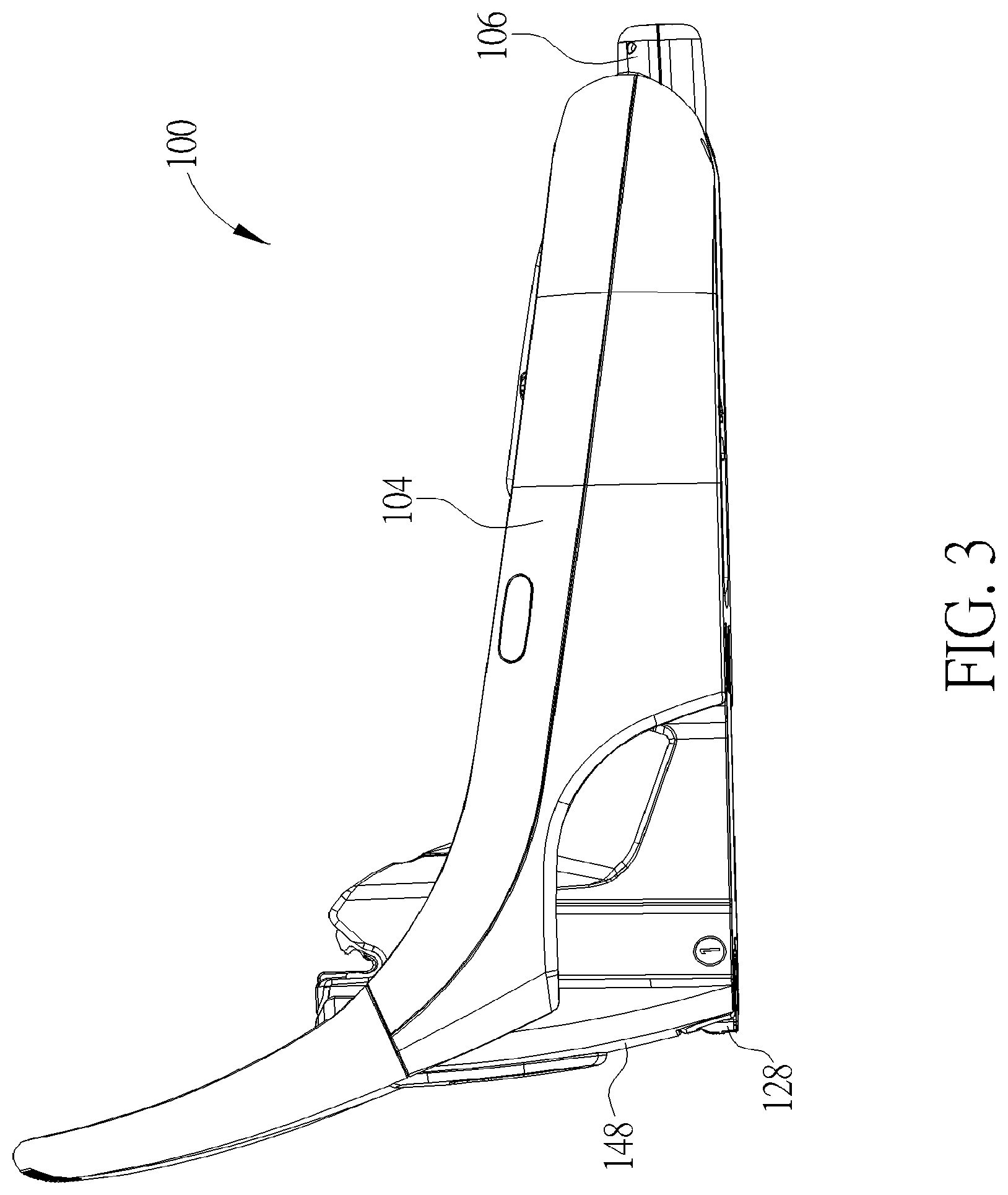 Patent US12311811 Figure 3 – Infant car seat and stability leg and release actuator