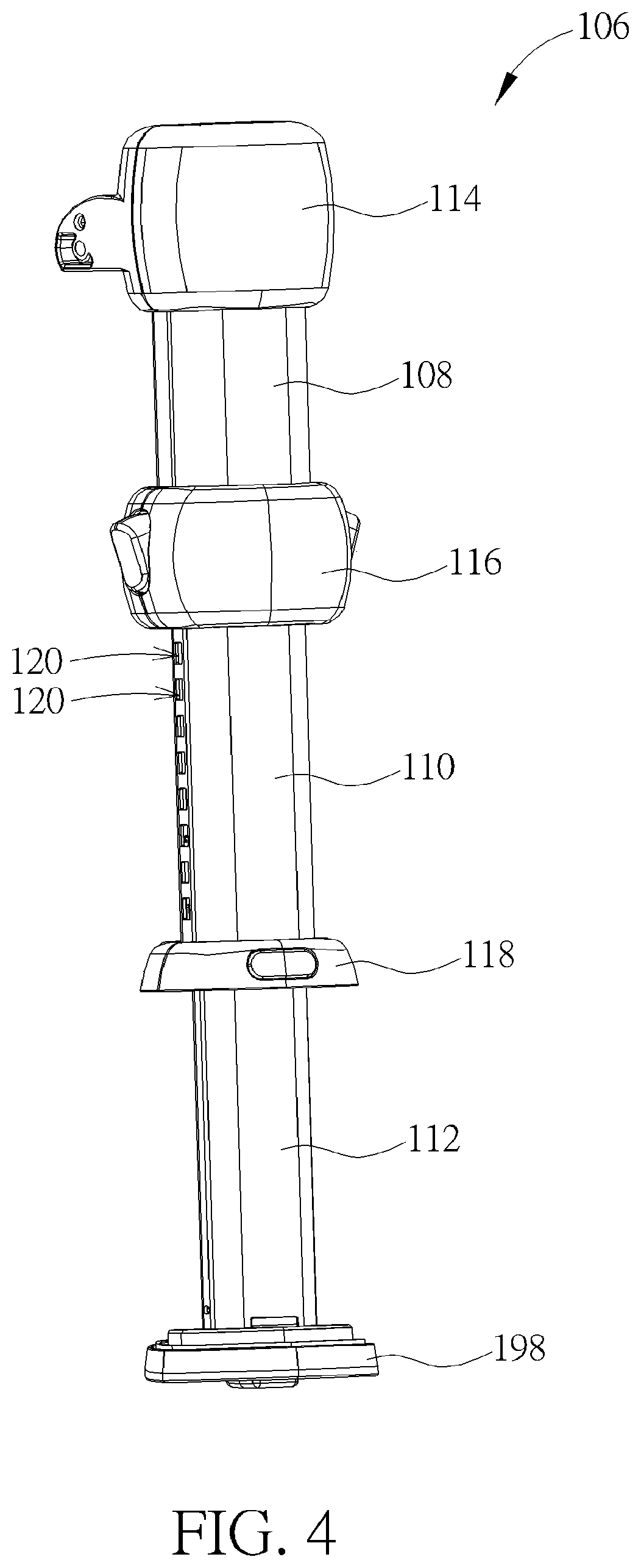 Patent US12311811 Figure 4 – Infant car seat and stability leg and release actuator