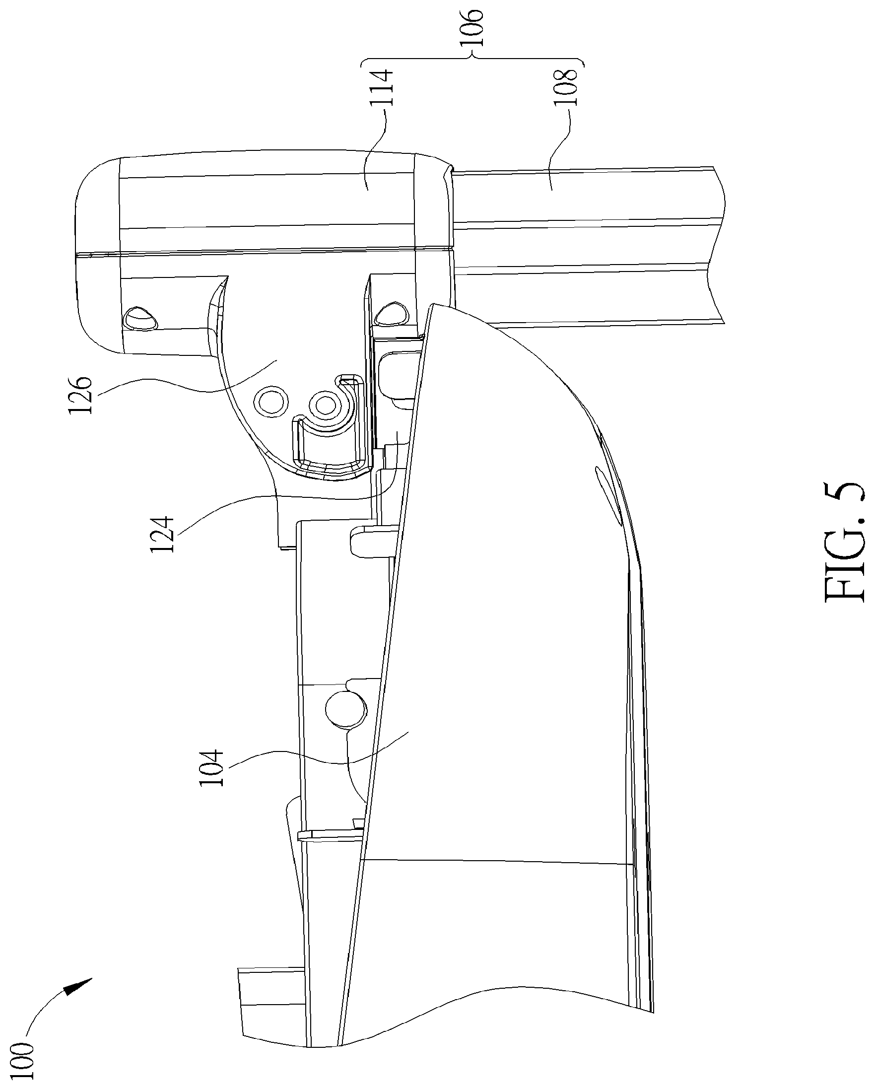 Patent US12311811 Figure 5 – Infant car seat and stability leg and release actuator