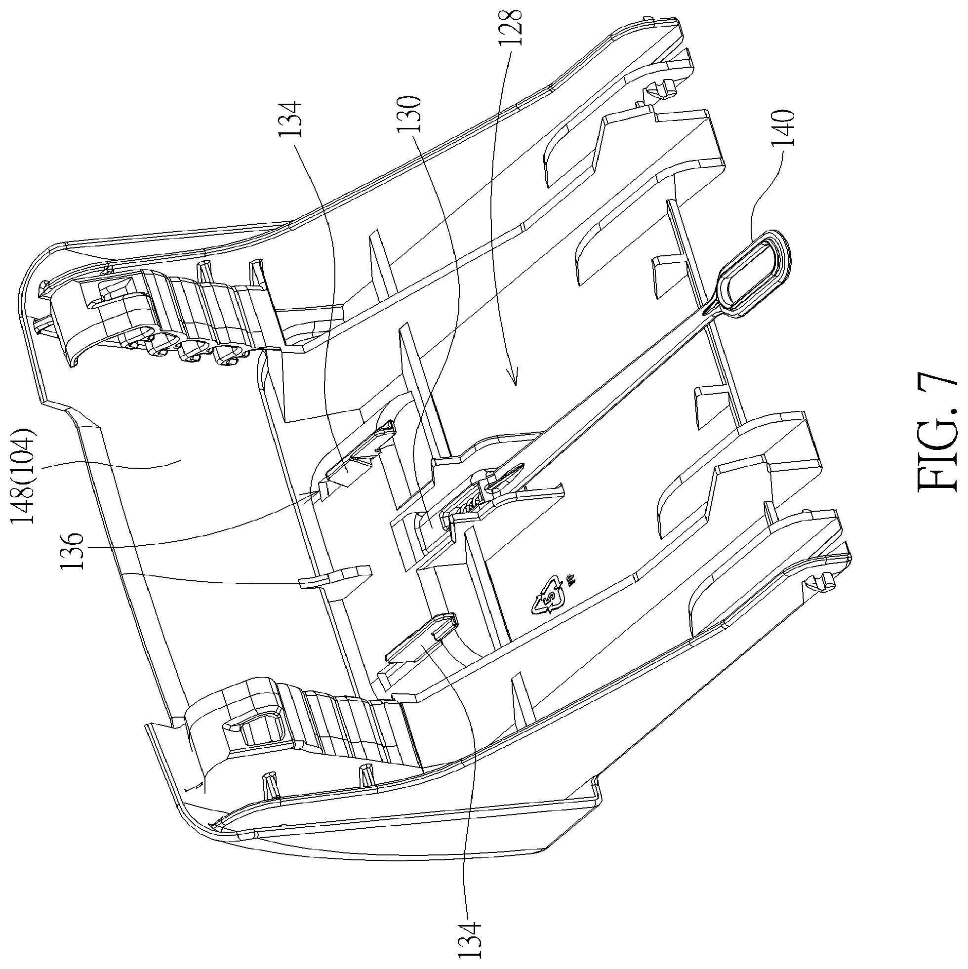 Patent US12311811 Figure 7 – Infant car seat and stability leg and release actuator