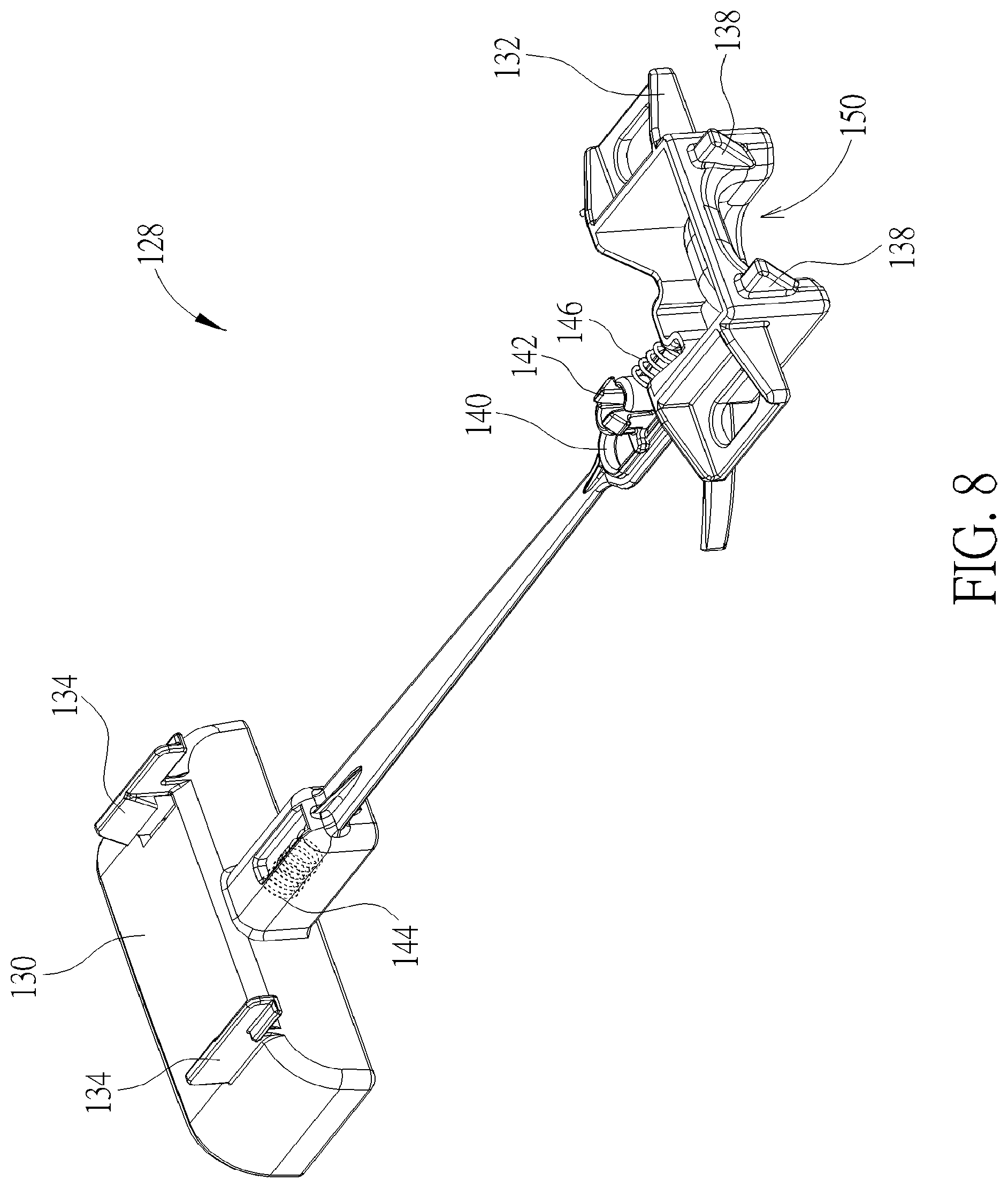 Patent US12311811 Figure 8 – Infant car seat and stability leg and release actuator