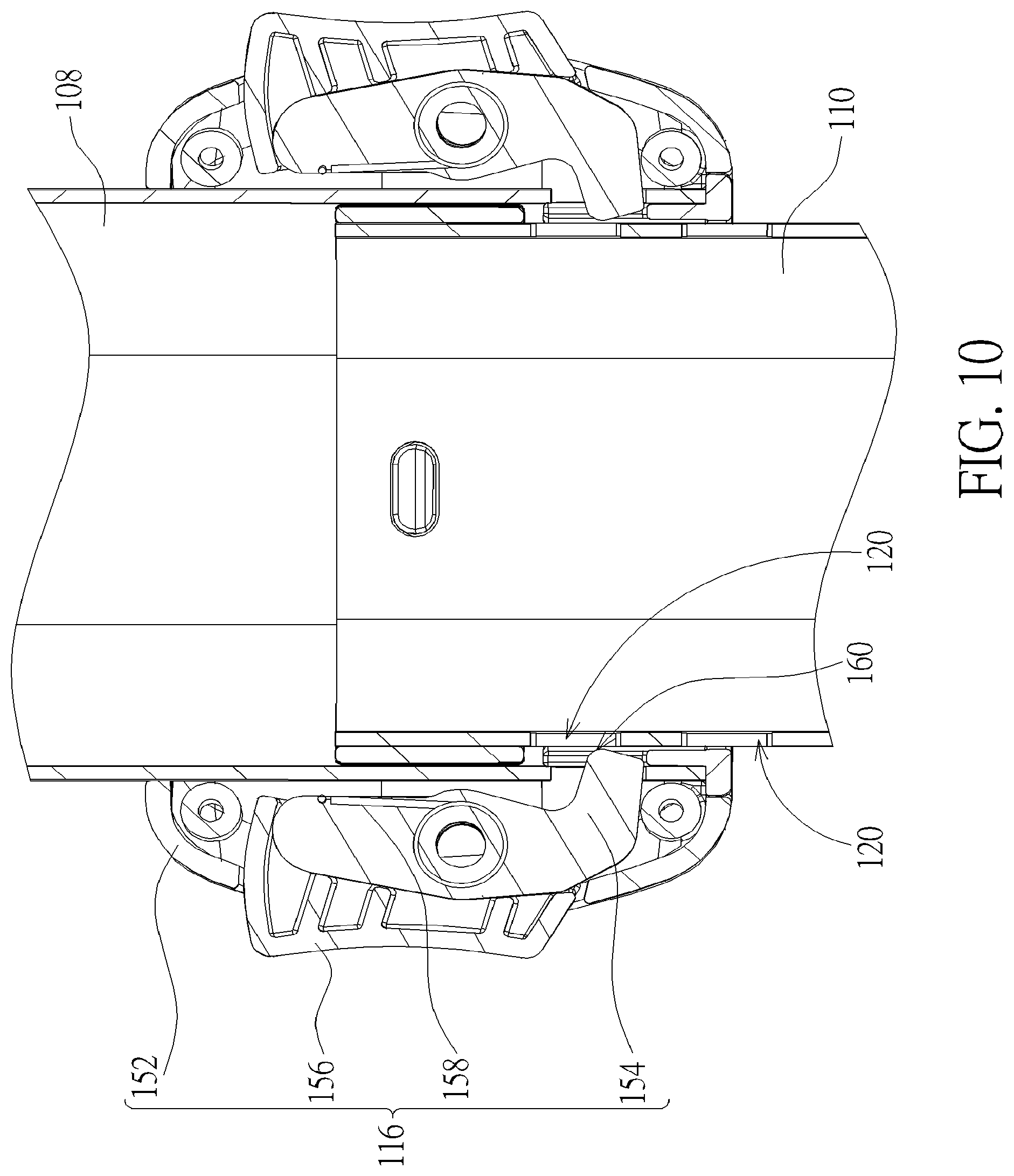 Patent US12311811 Figure 10 – Infant car seat and stability leg and release actuator