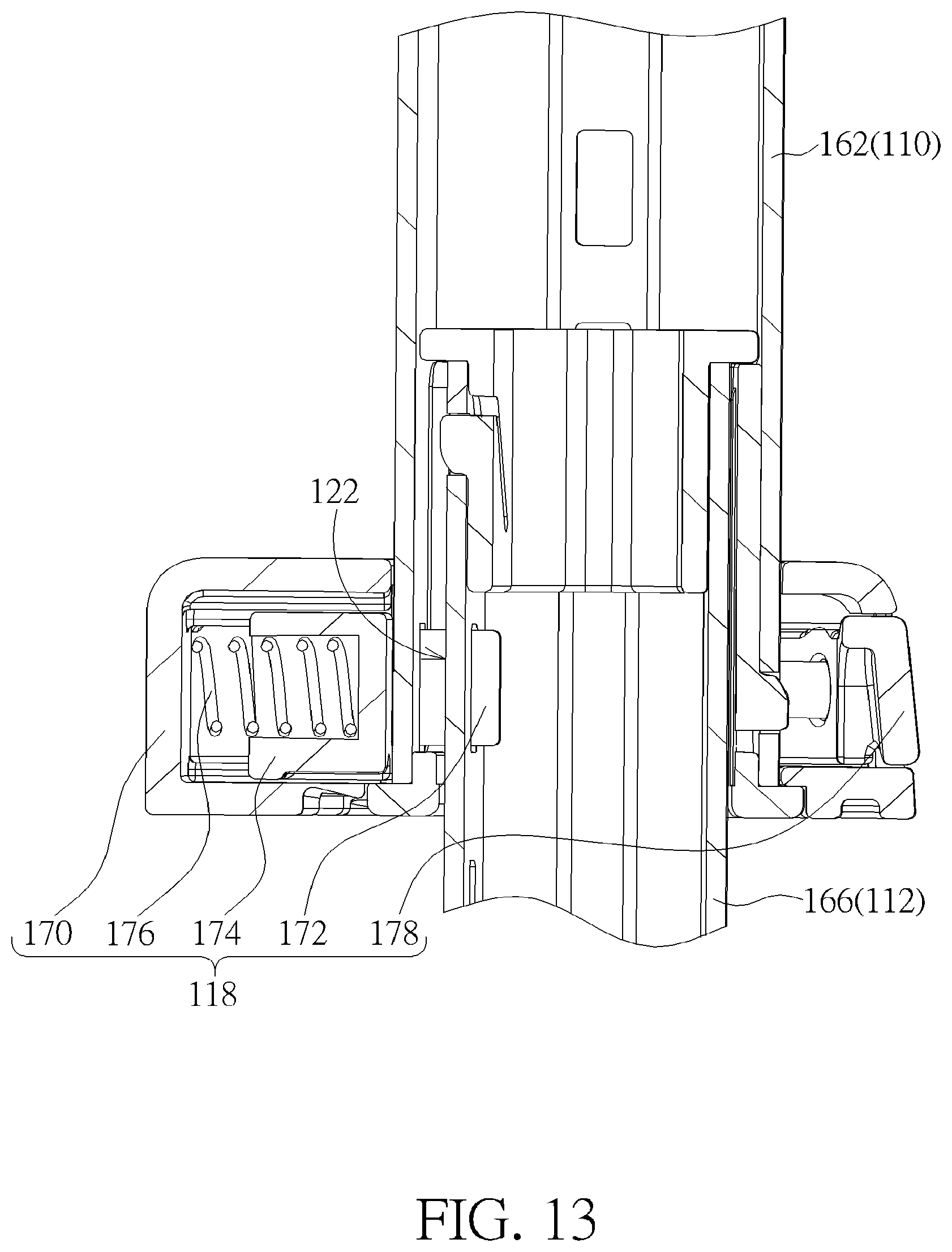 Patent US12311811 Figure 13 – Infant car seat and stability leg and release actuator