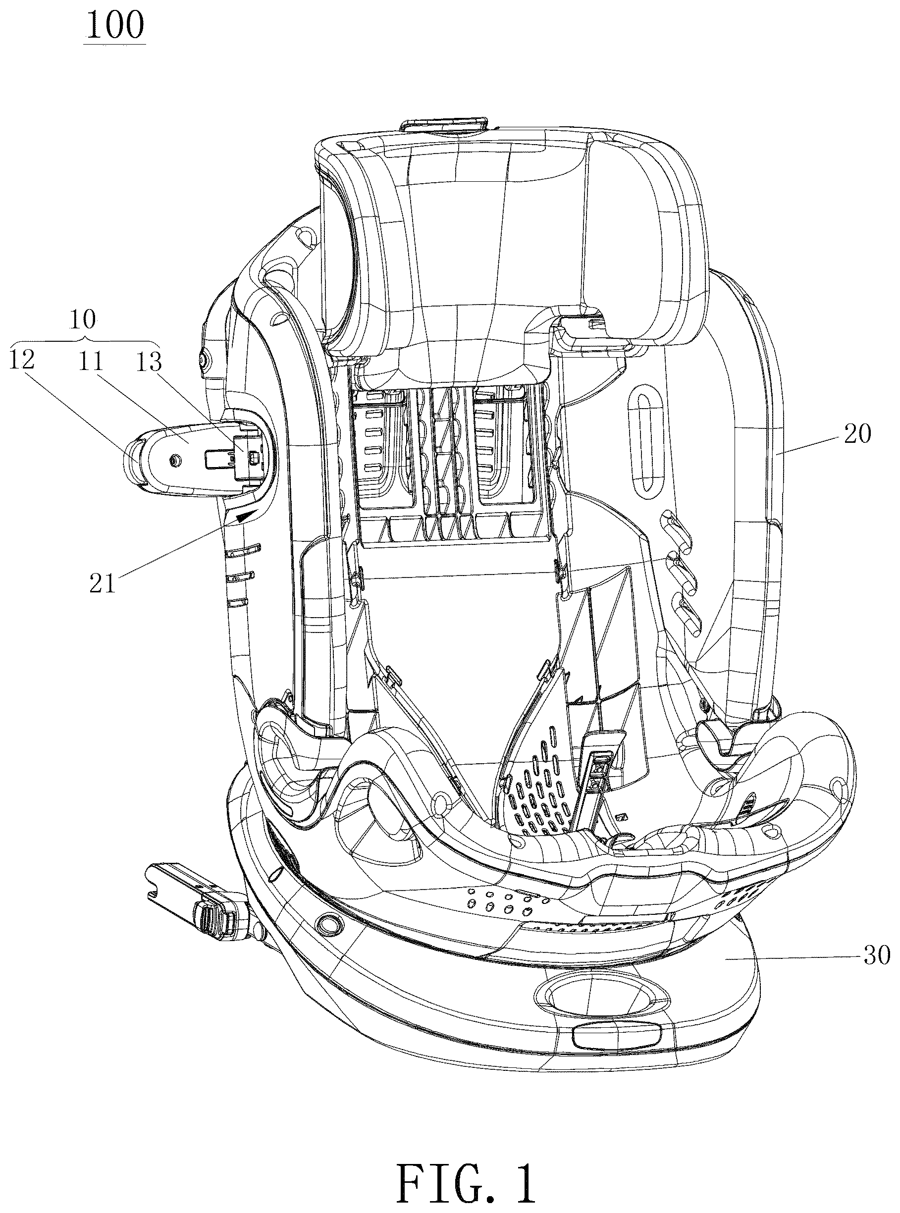 Patent US12311815 — Child safety seat and side collision protection mechanism thereof — Figure 1