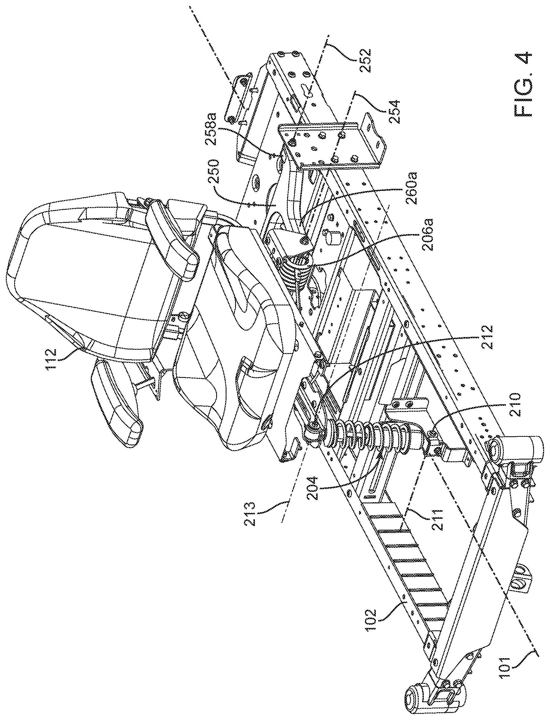 Patent US12311818 Figure 4 – Grounds maintenance vehicle with adjustable suspension system