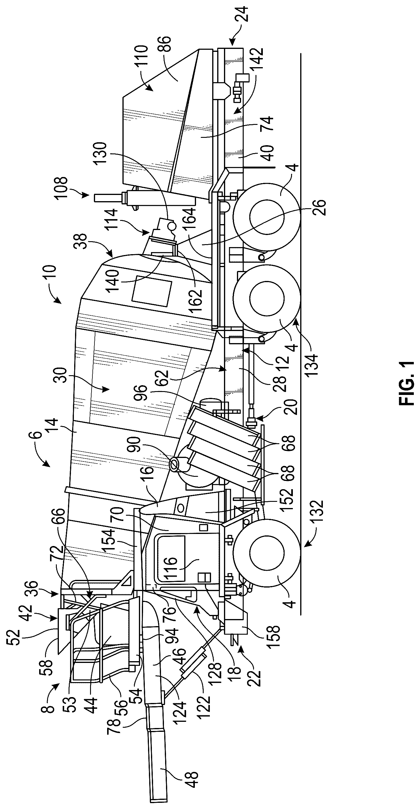 Patent US12311822 Figure 1 – Concrete mixer vehicle with trainer cab