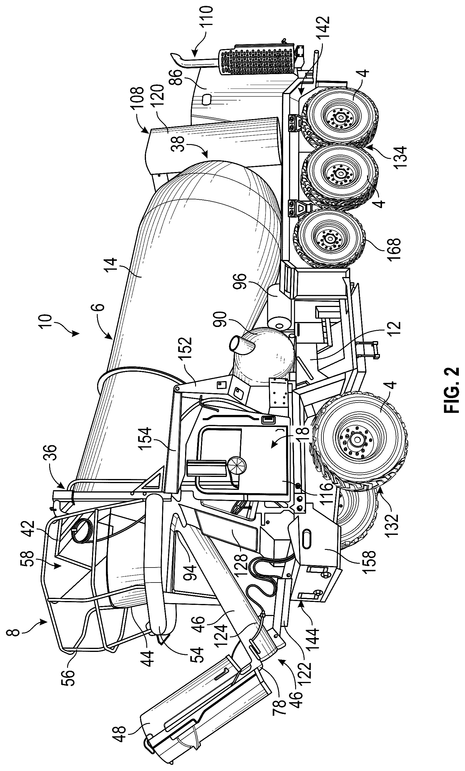 Patent US12311822 Figure 2 – Concrete mixer vehicle with trainer cab