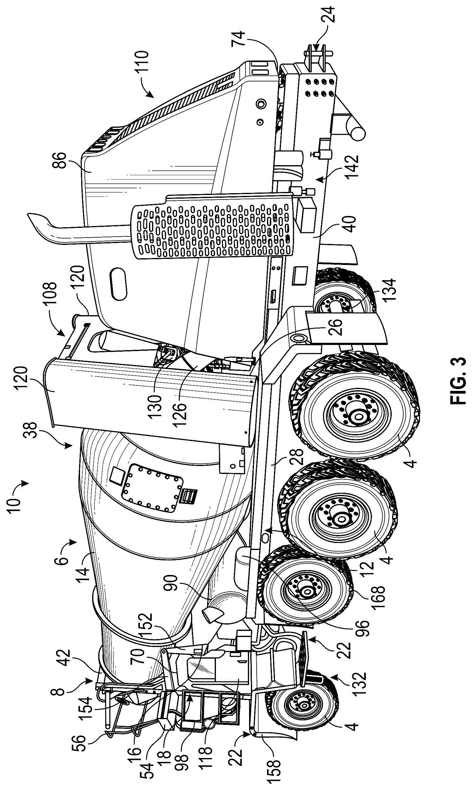 Patent US12311822 Figure 3 – Concrete mixer vehicle with trainer cab