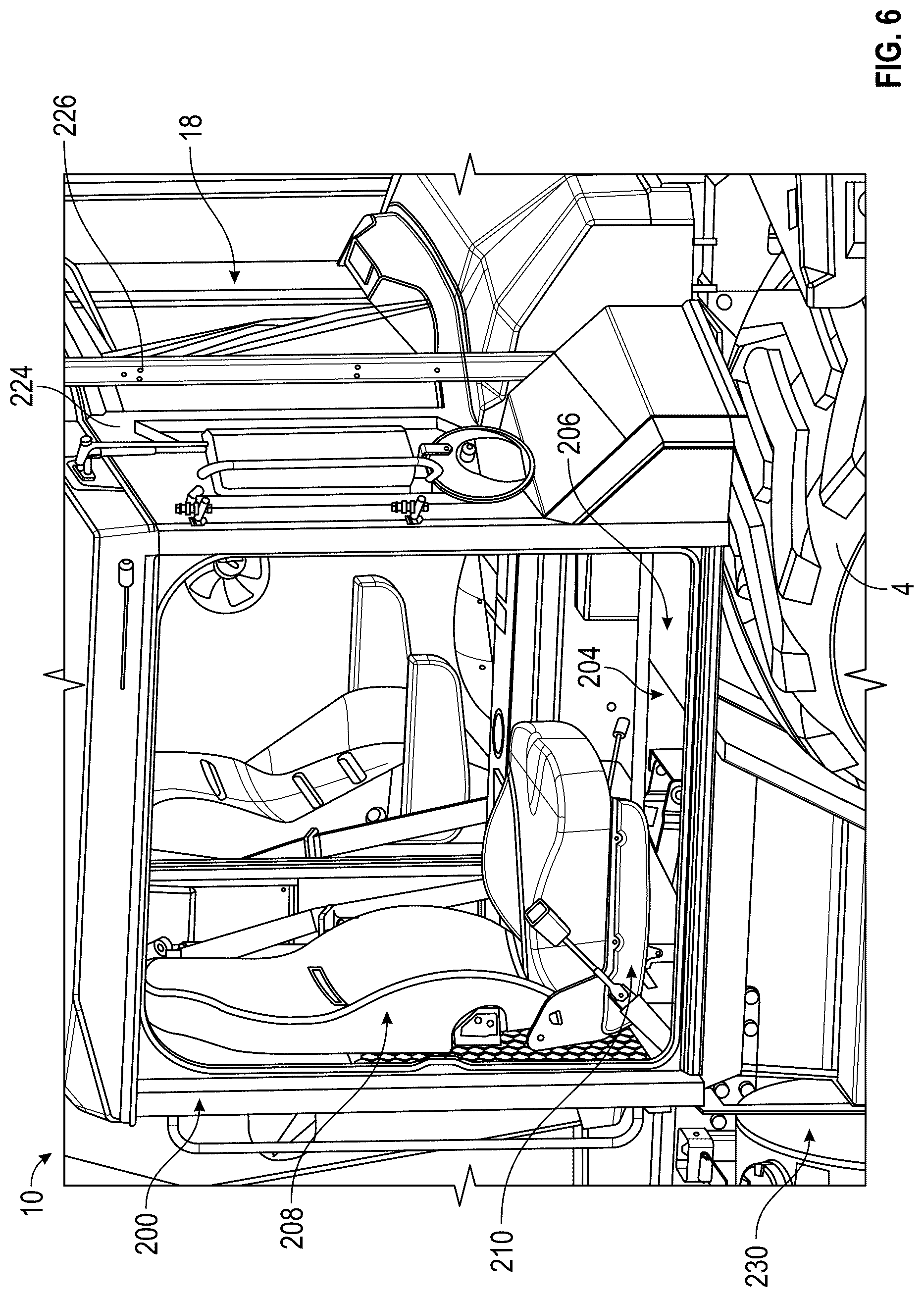 Patent US12311822 Figure 6 – Concrete mixer vehicle with trainer cab