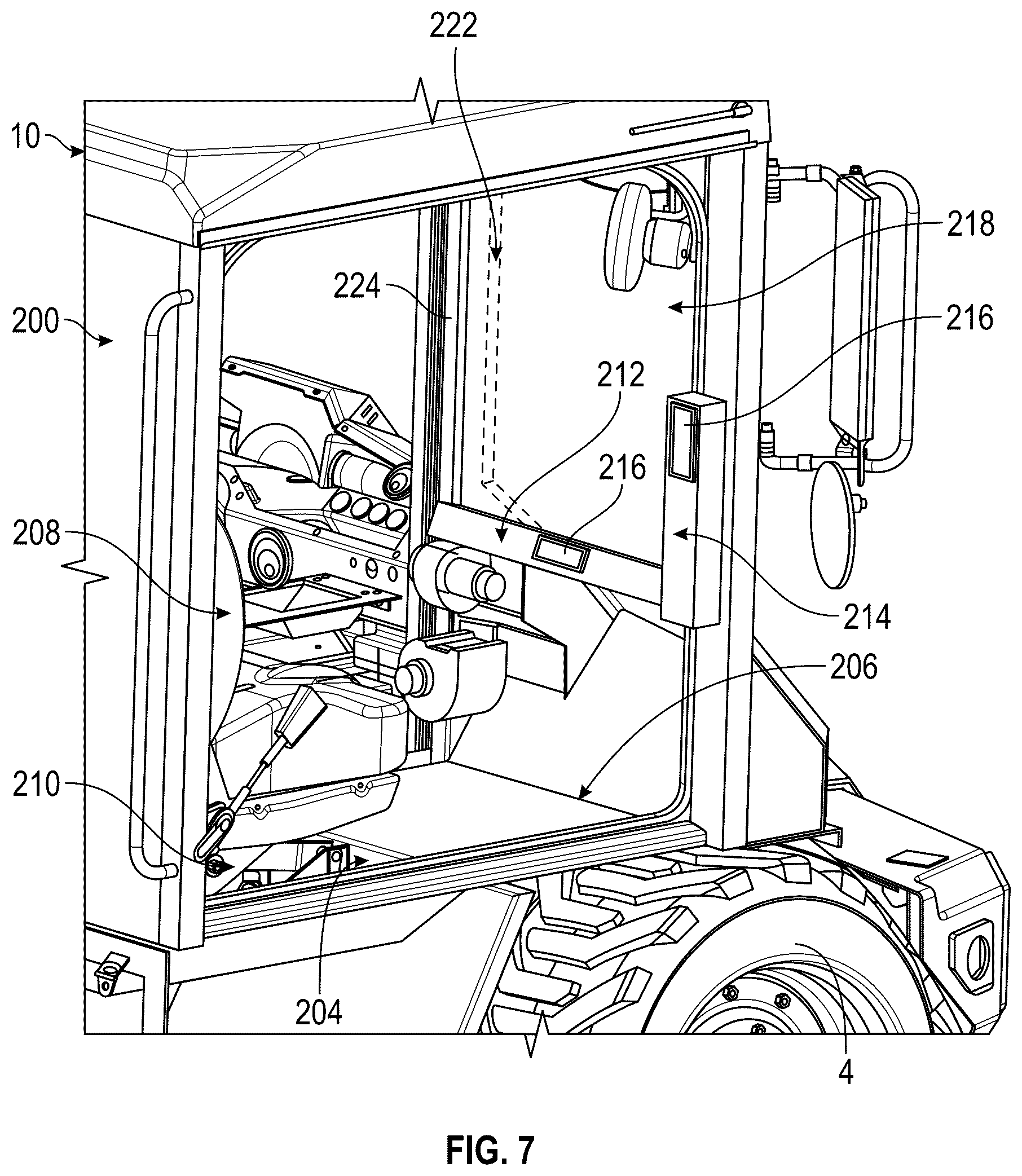 Patent US12311822 Figure 7 – Concrete mixer vehicle with trainer cab