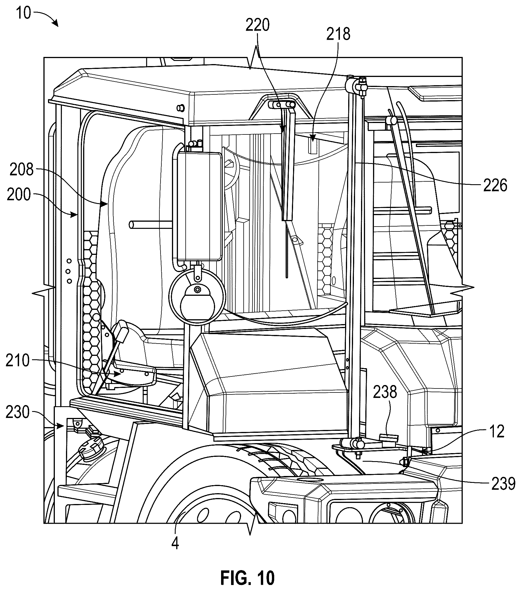 Patent US12311822 Figure 10 – Concrete mixer vehicle with trainer cab