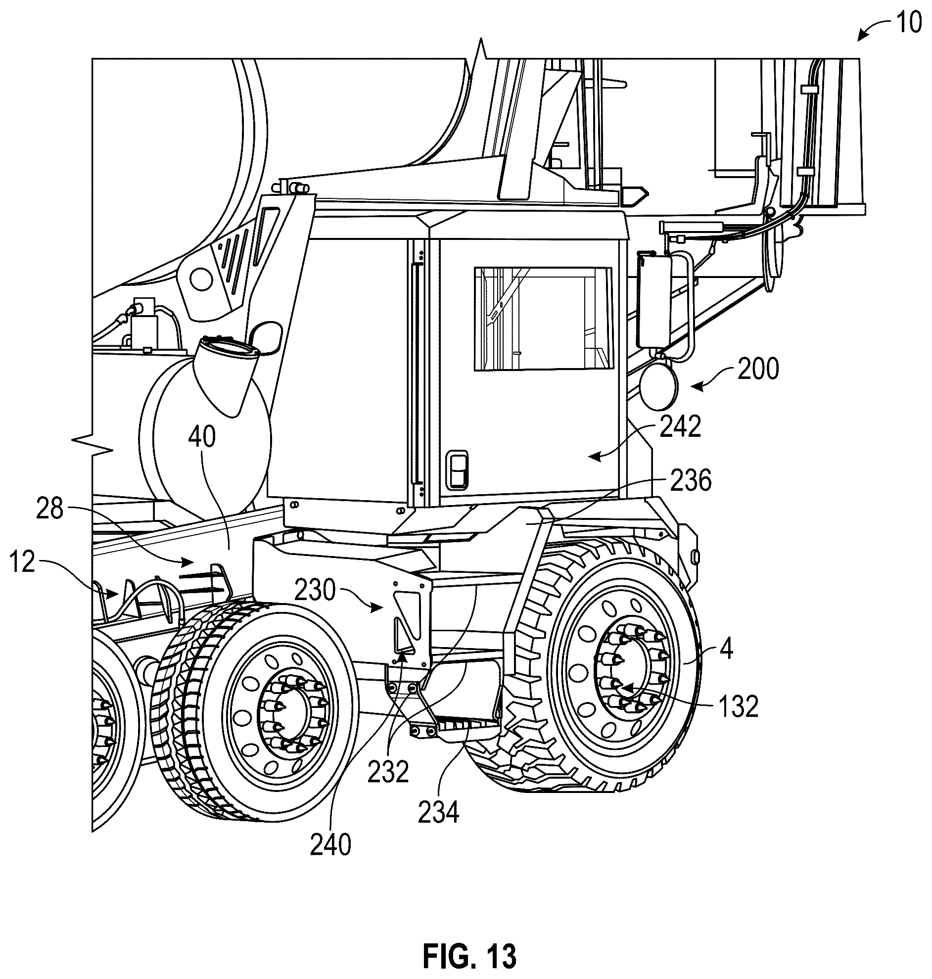 Patent US12311822 Figure 13 – Concrete mixer vehicle with trainer cab